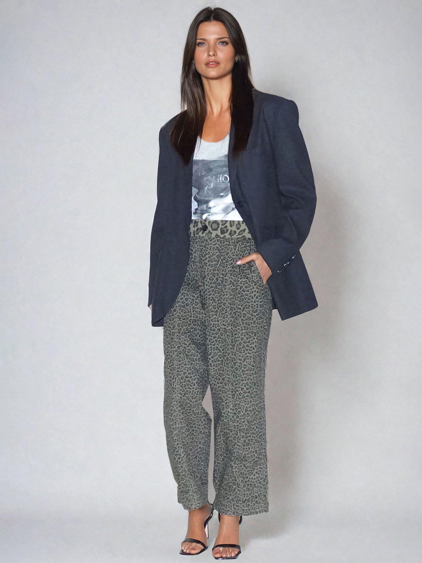 Religion Energy Leopard Print Wide Leg Trouser - Khaki