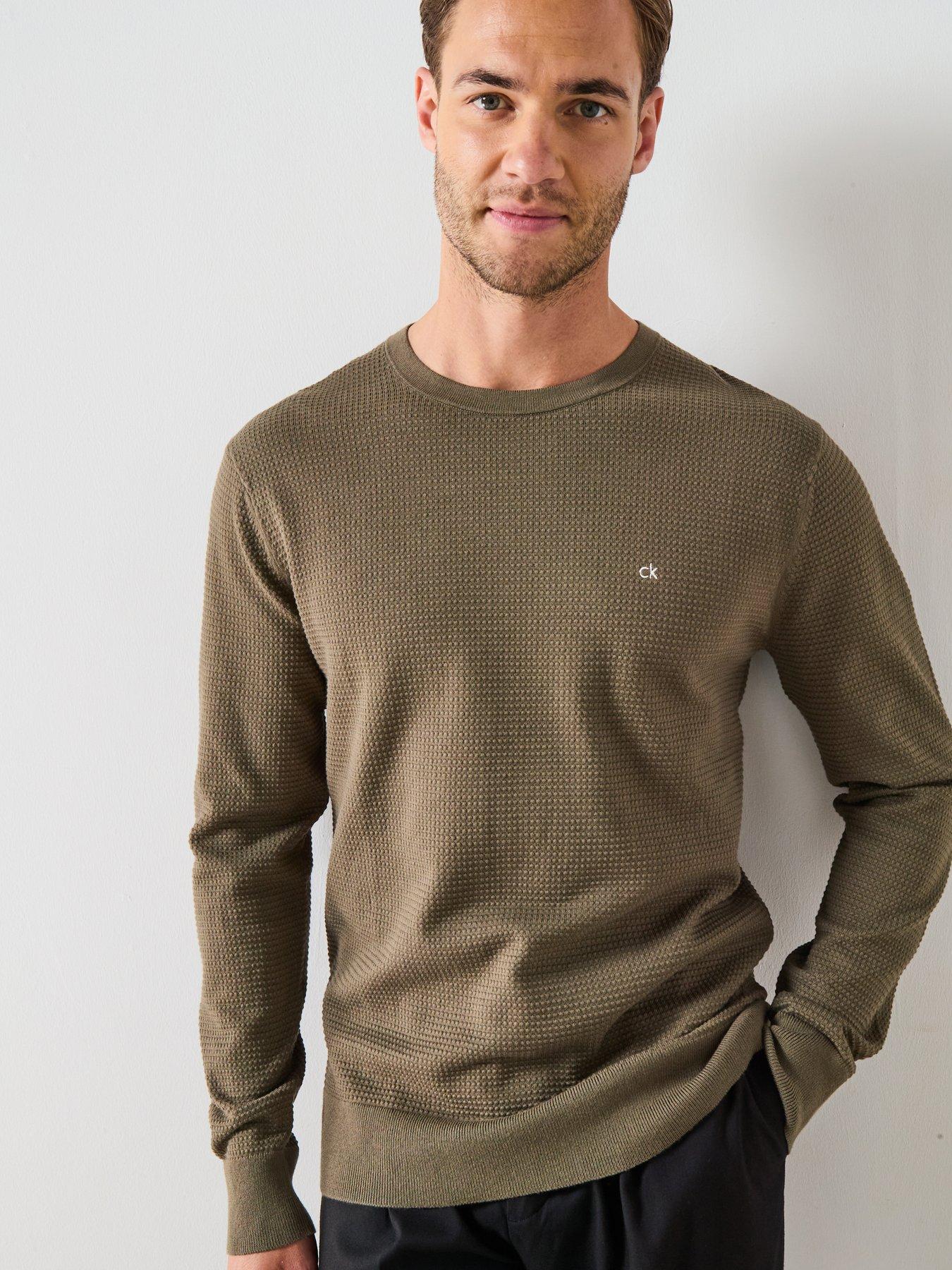 undefined Calvin Klein Waffle Texture Crew Neck Knitted Jumper - Dark Grey