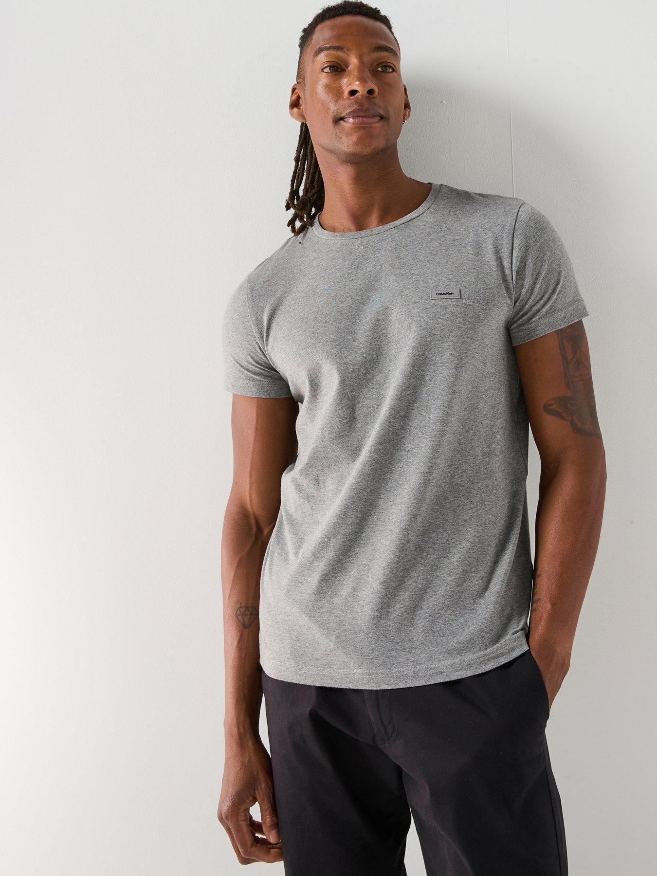 Calvin Klein Stretch Slim Fit Left Chest Logo T-Shirt - Grey