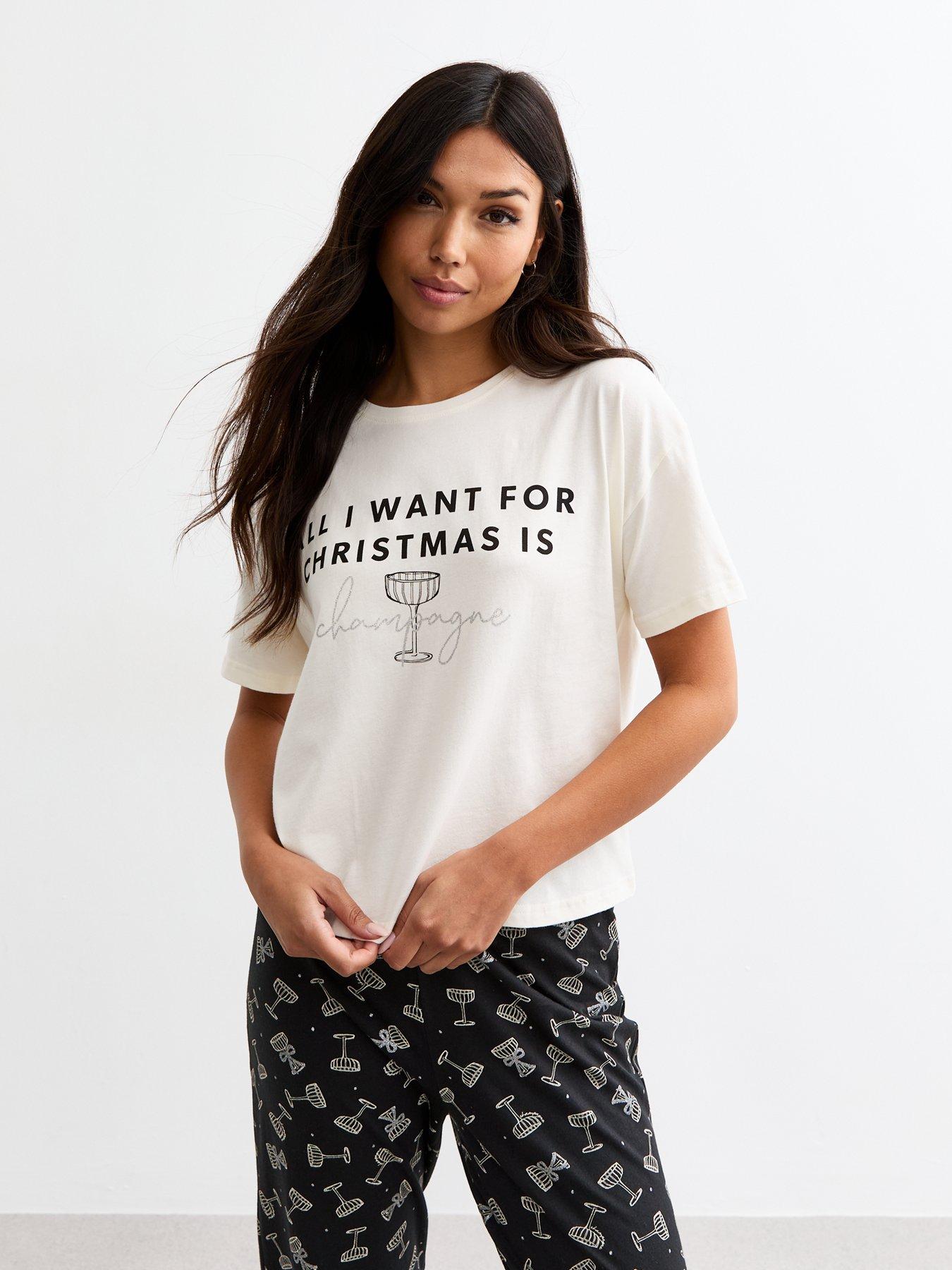 new-look-white-christmas-champagne-print-pyjama-set