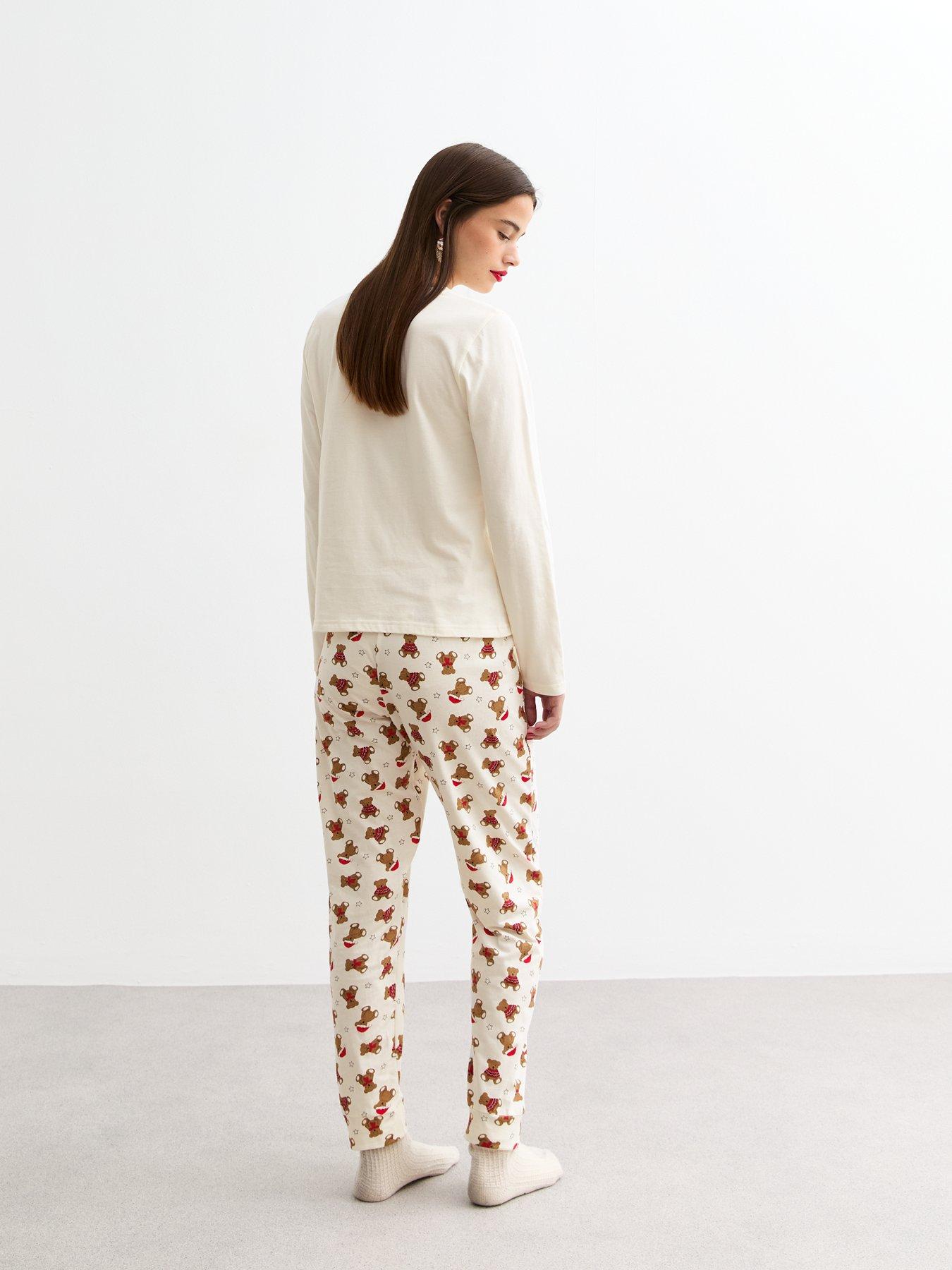 new-look-white-cotton-teddy-bear-print-christmas-pyjama-setstillFront