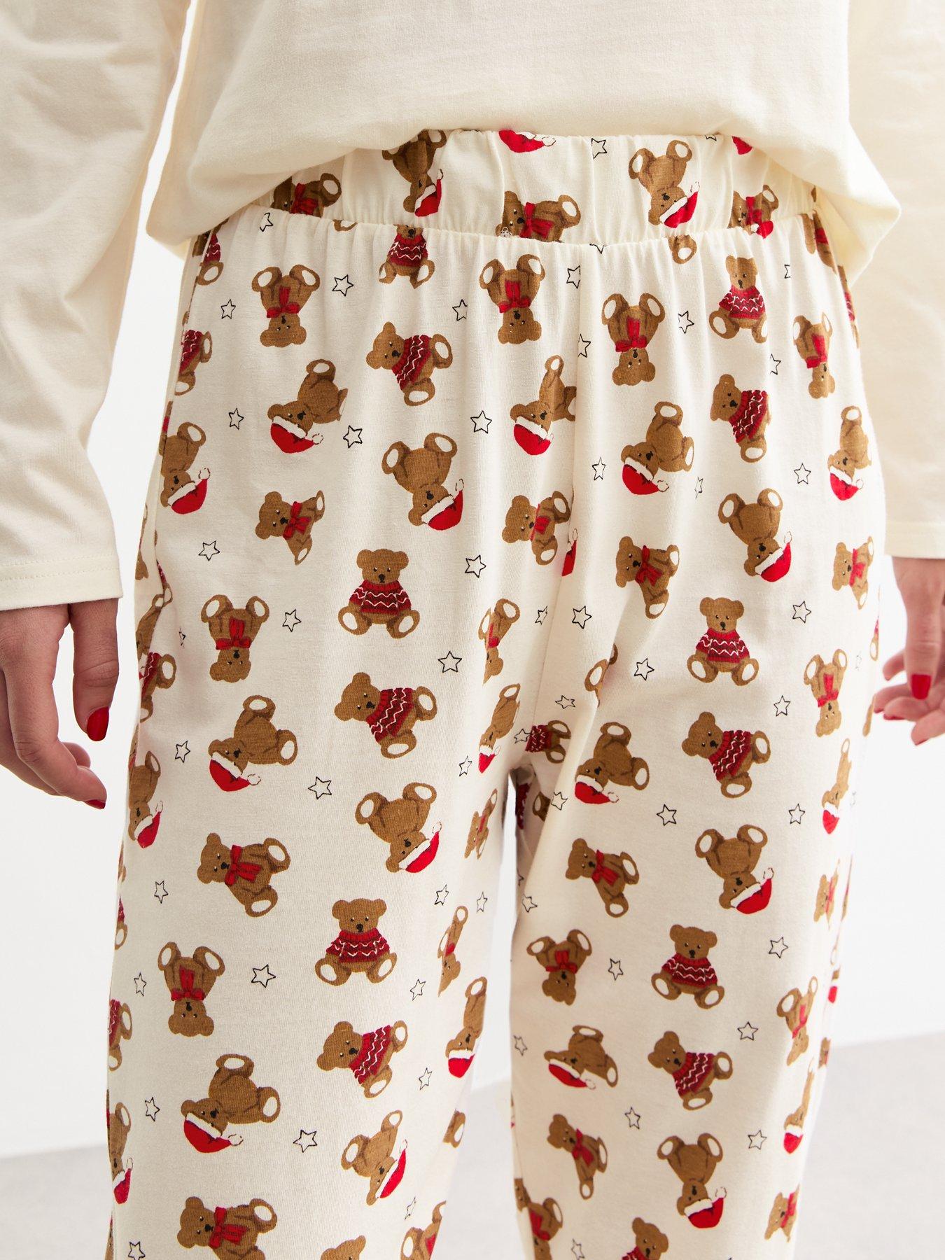 new-look-white-cotton-teddy-bear-print-christmas-pyjama-setdetail