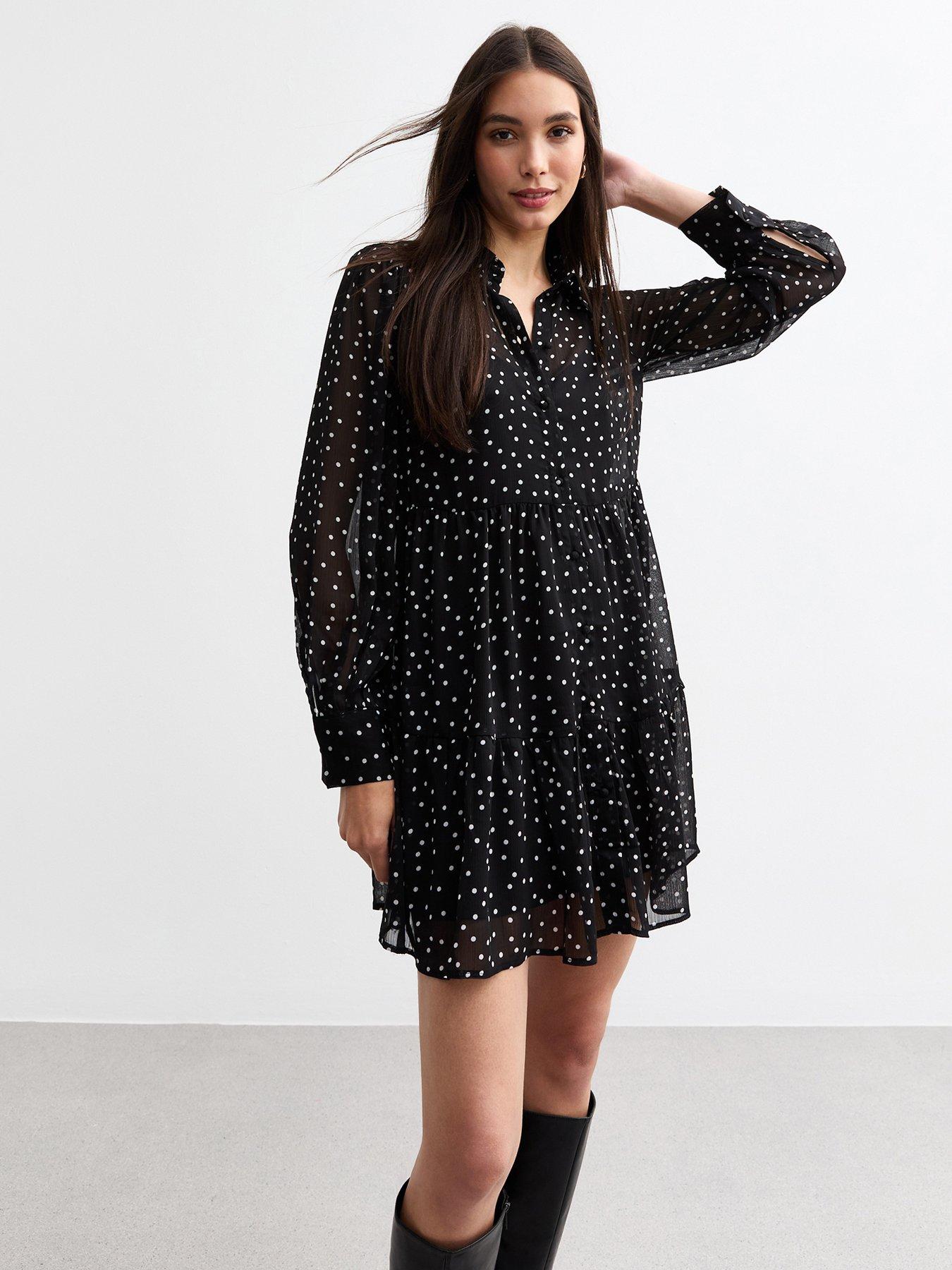 new-look-chiffon-polka-dot-tiered-mini-dress--nbspblack