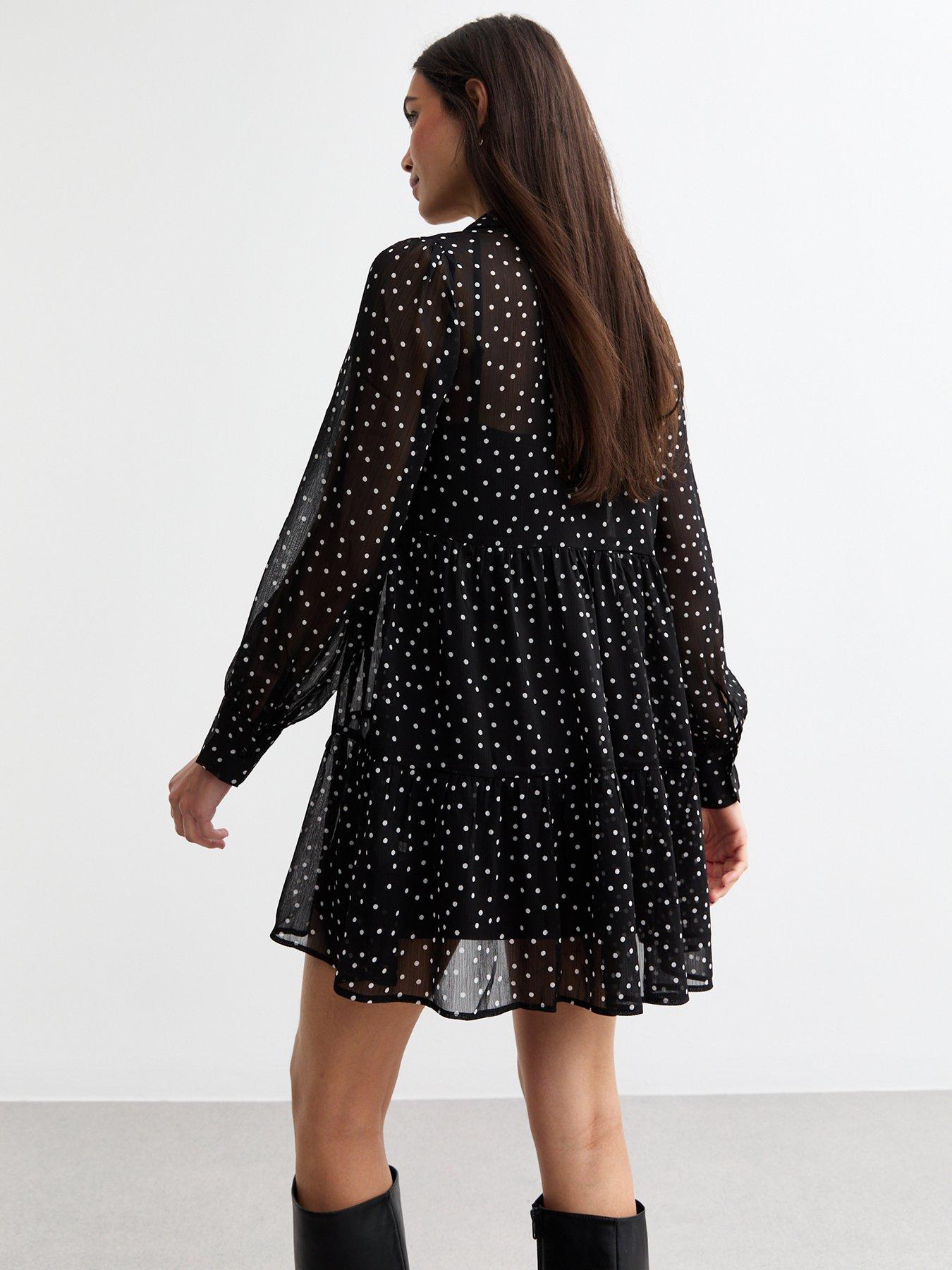 new-look-chiffon-polka-dot-tiered-mini-dress--nbspblackstillFront