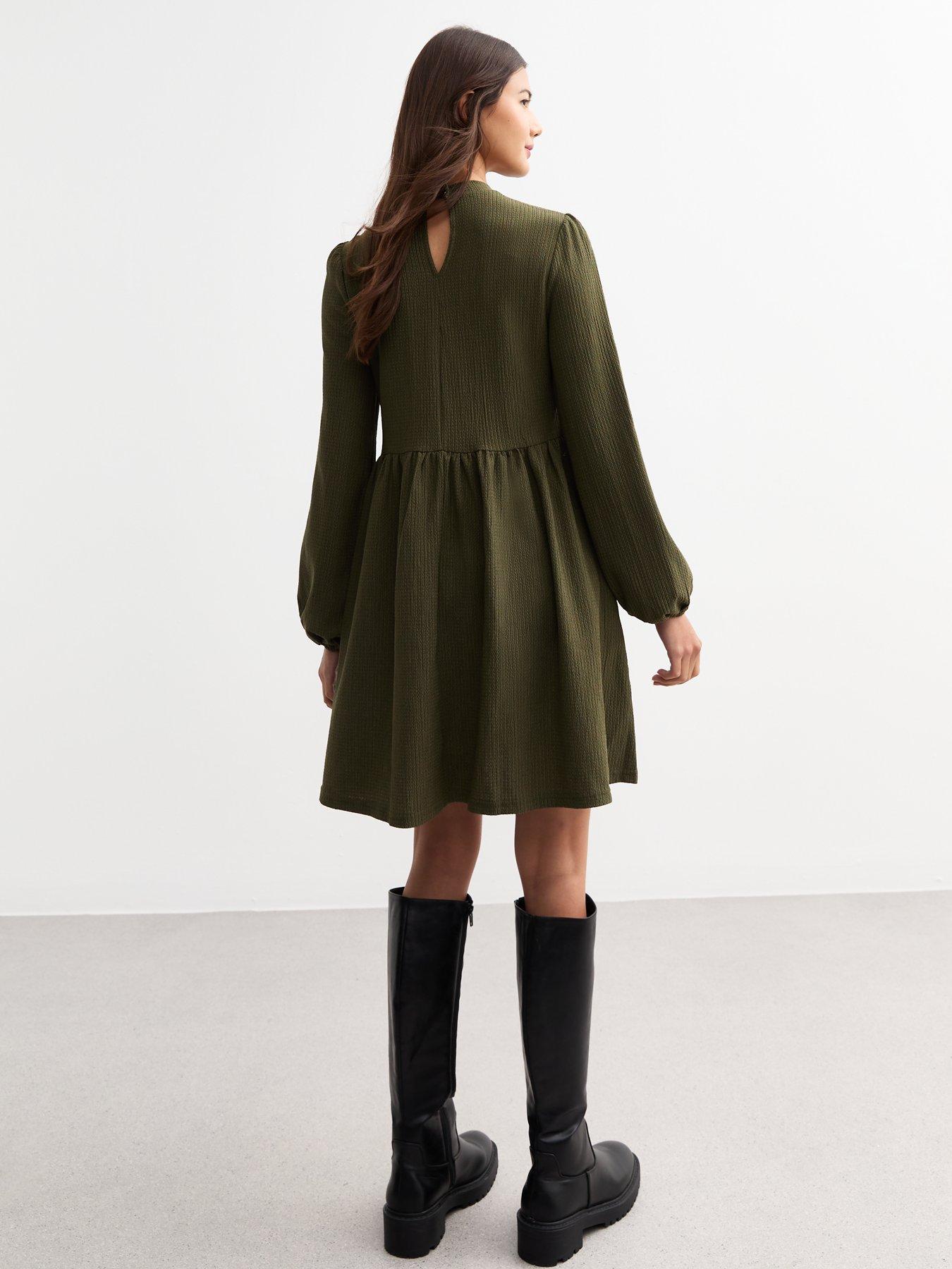 new-look-funnel-neck-crinkled-mini-dress-khakistillFront