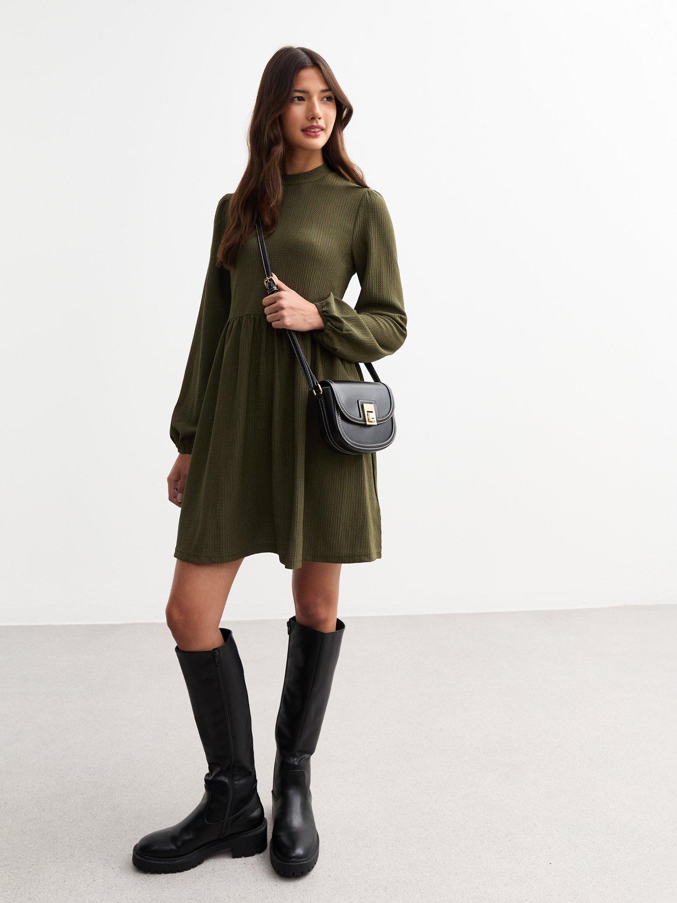 new-look-funnel-neck-crinkled-mini-dress-khakiback