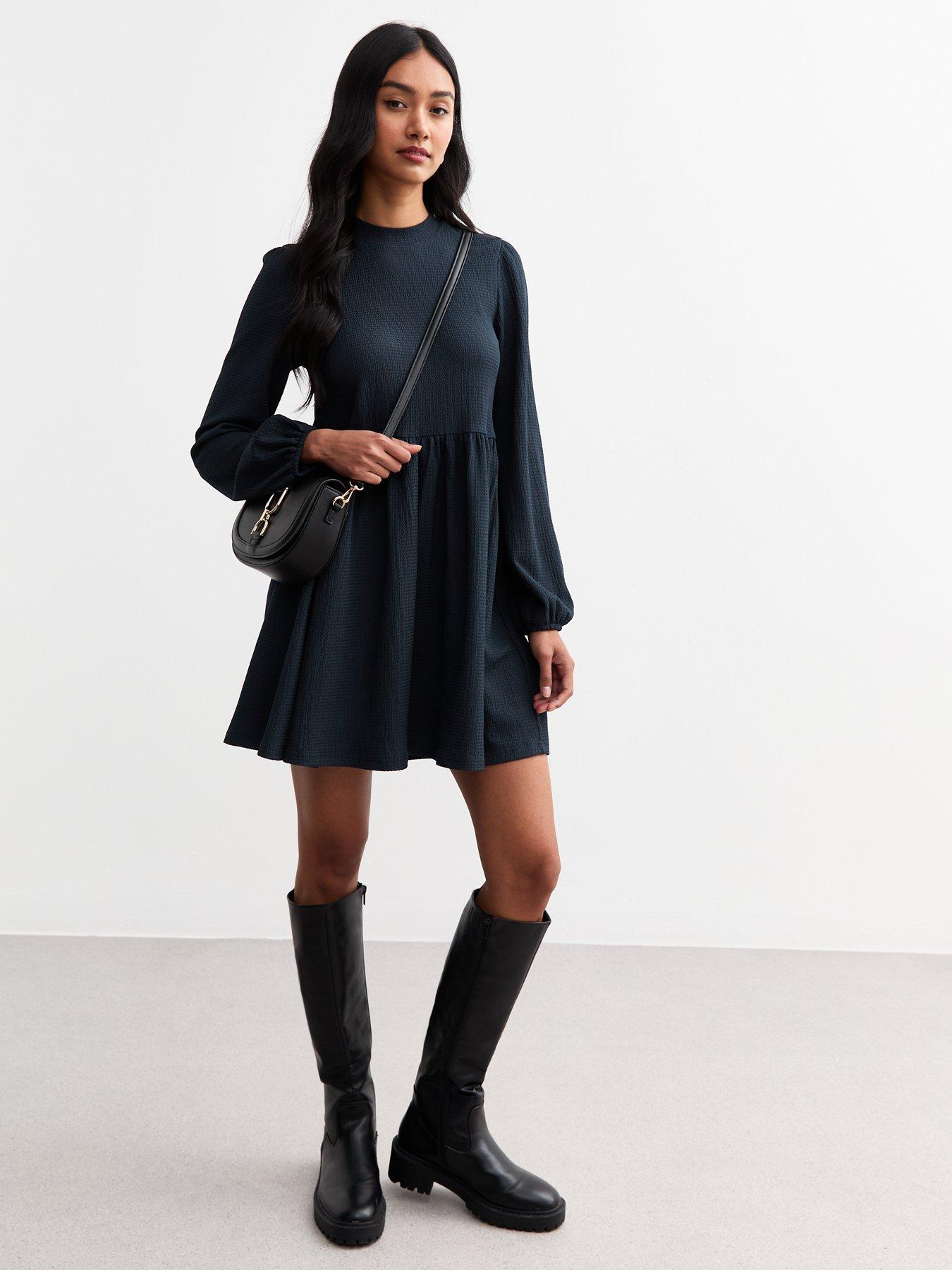 new-look-navy-funnel-neck-crinkled-mini-dressback