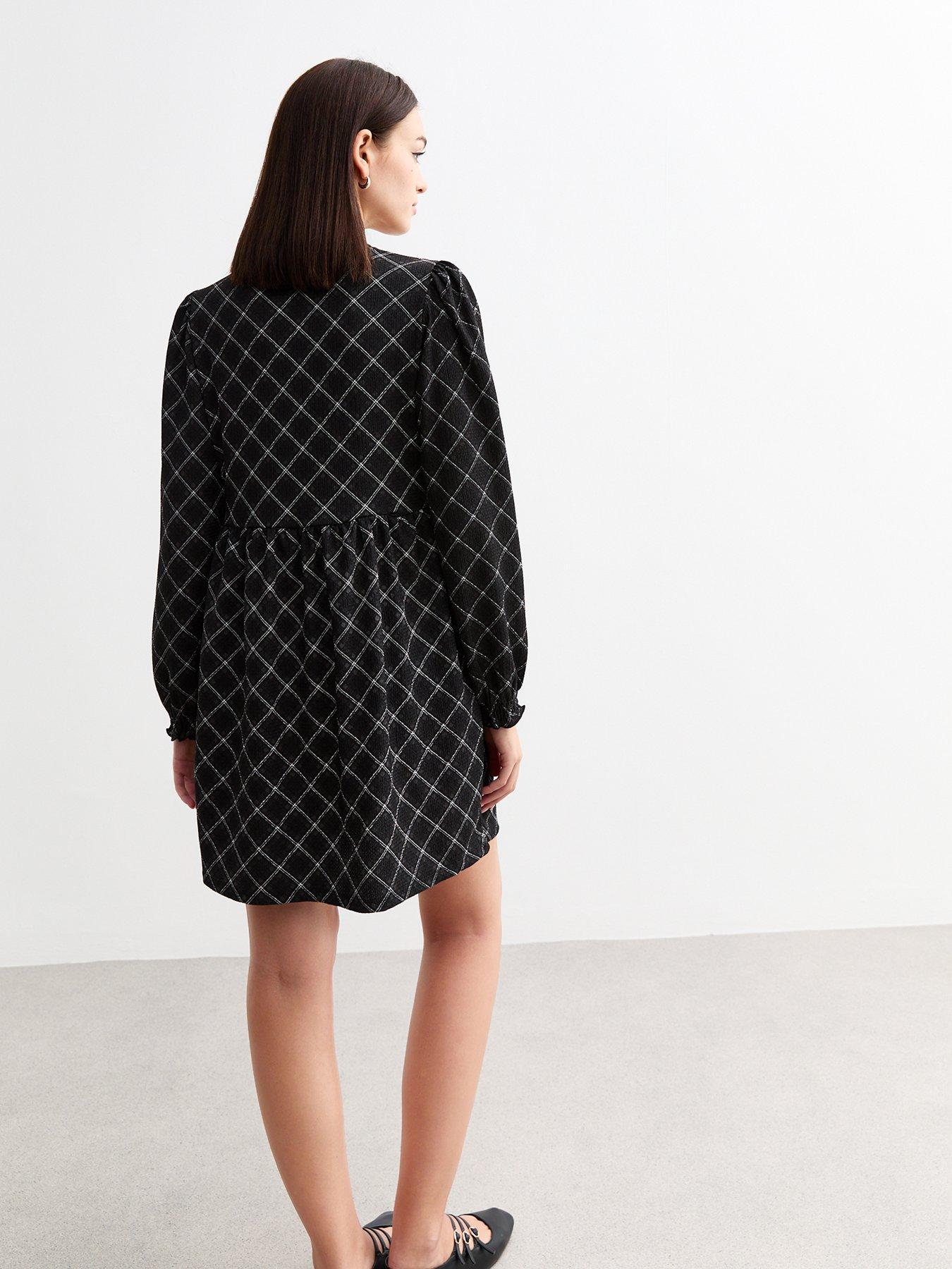 new-look-check-print-smock-mini-dress-blackstillFront