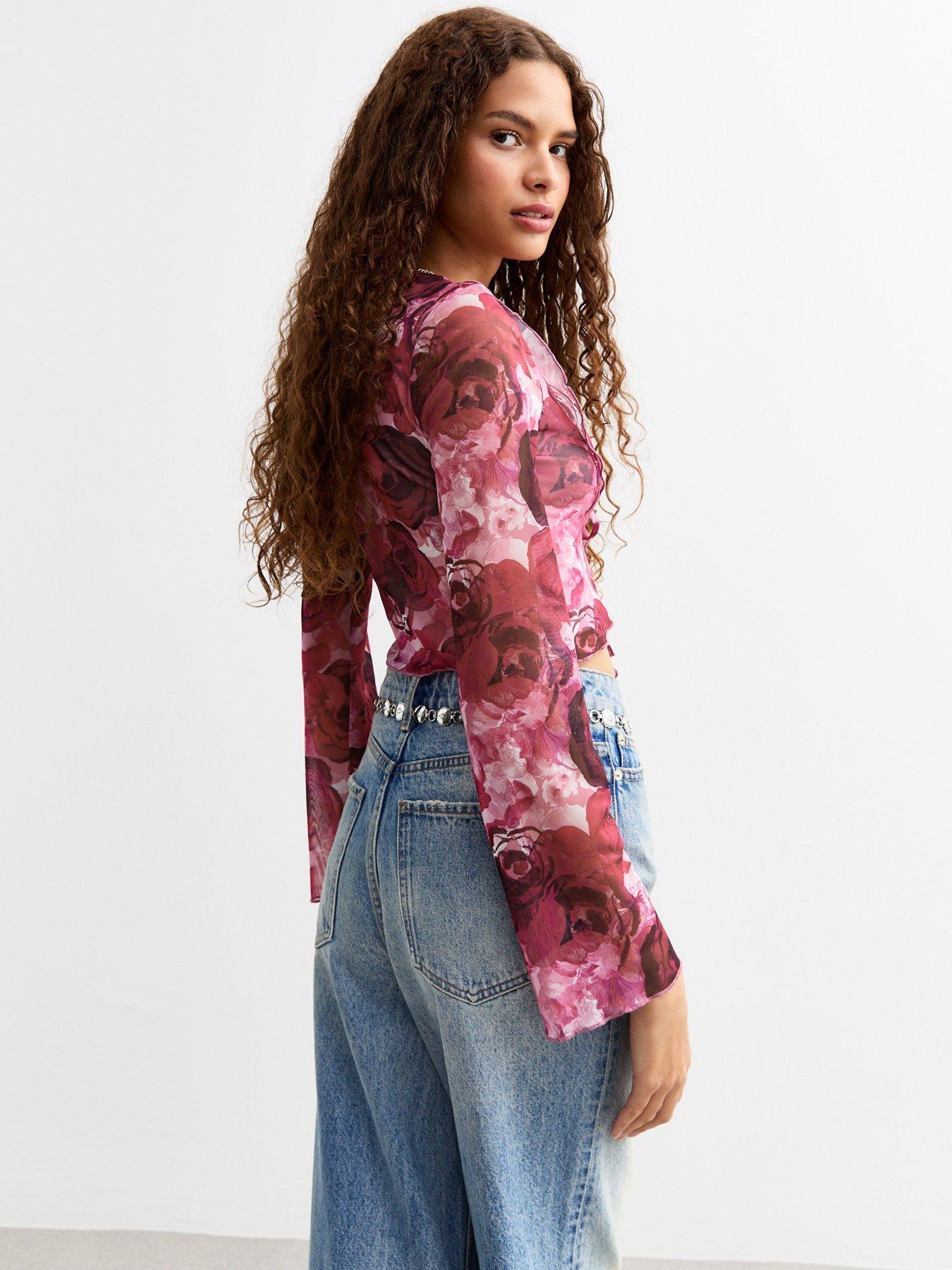 new-look-tie-front-floral-print-ruffled-crop-top-pinkstillFront