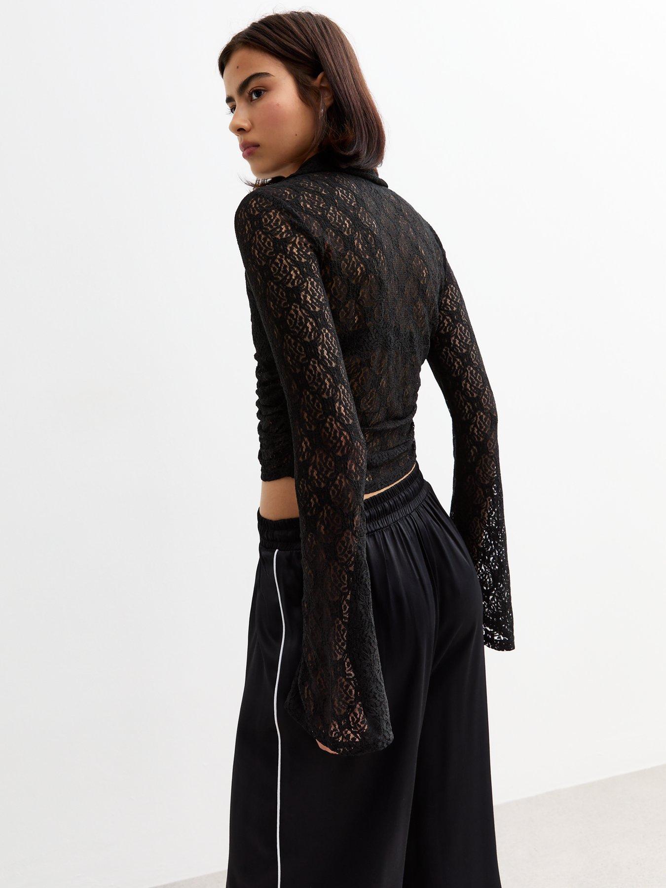 new-look-ruched-lace-zip-through-shirt-blackstillFront