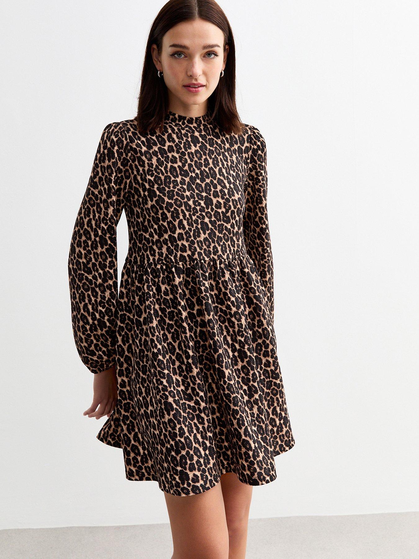 new-look-leopard-print-crinkle-funnel-neck-mini-dress--nbspbrown