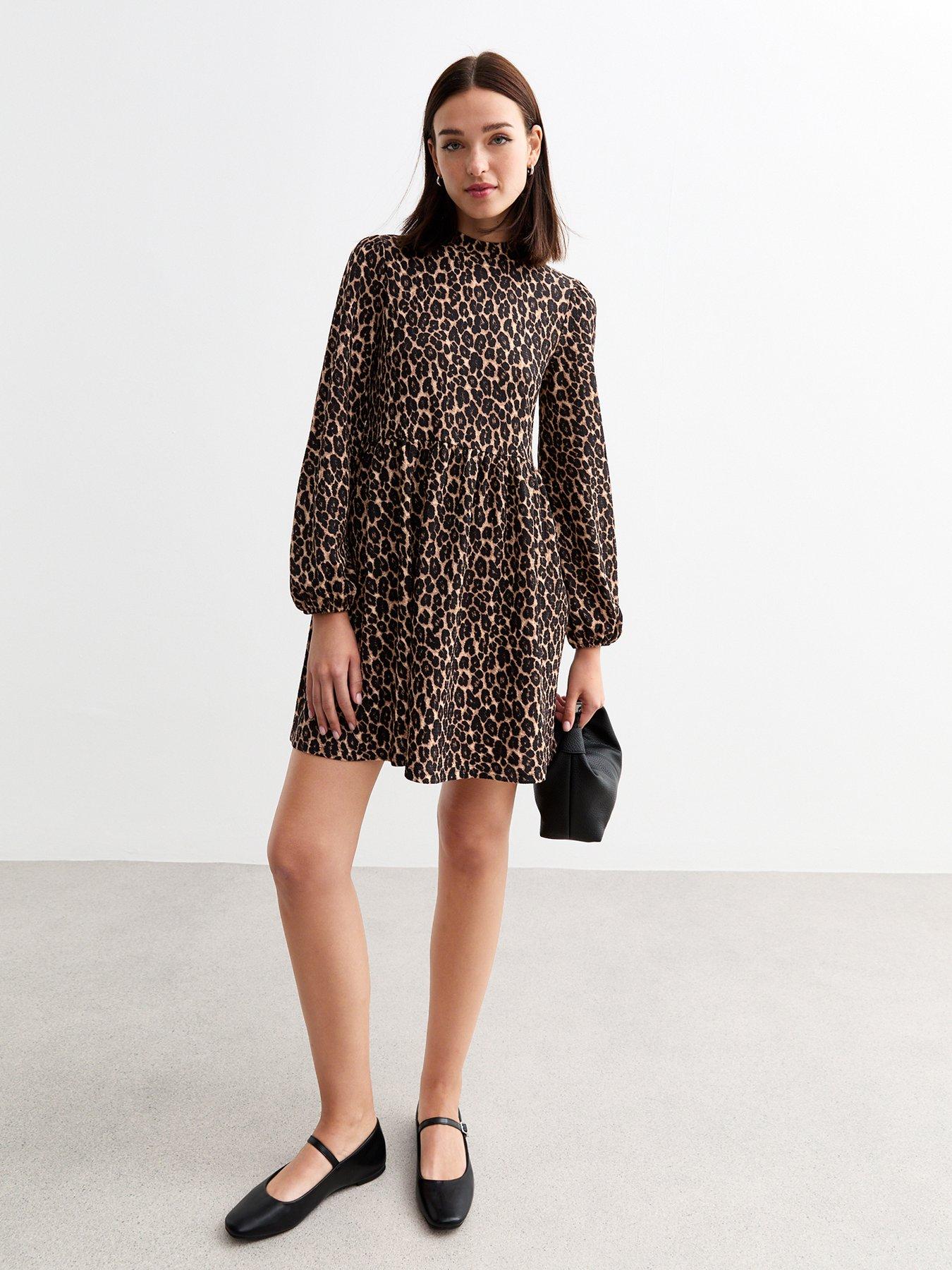 new-look-leopard-print-crinkle-funnel-neck-mini-dress--nbspbrownback