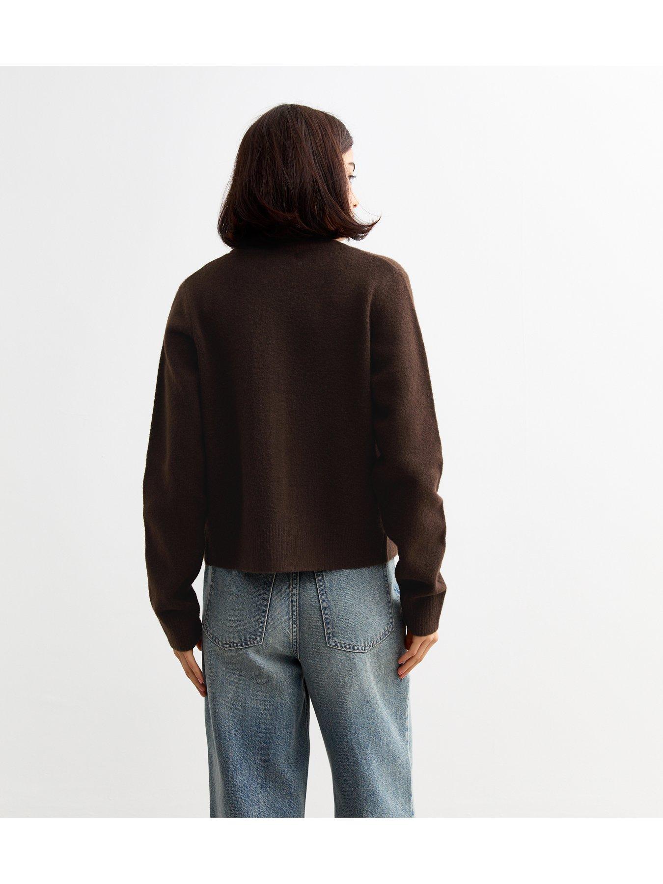 new-look-ribbed-hem-and-cuffs-crew-neck-cardigan-dark-brownstillFront