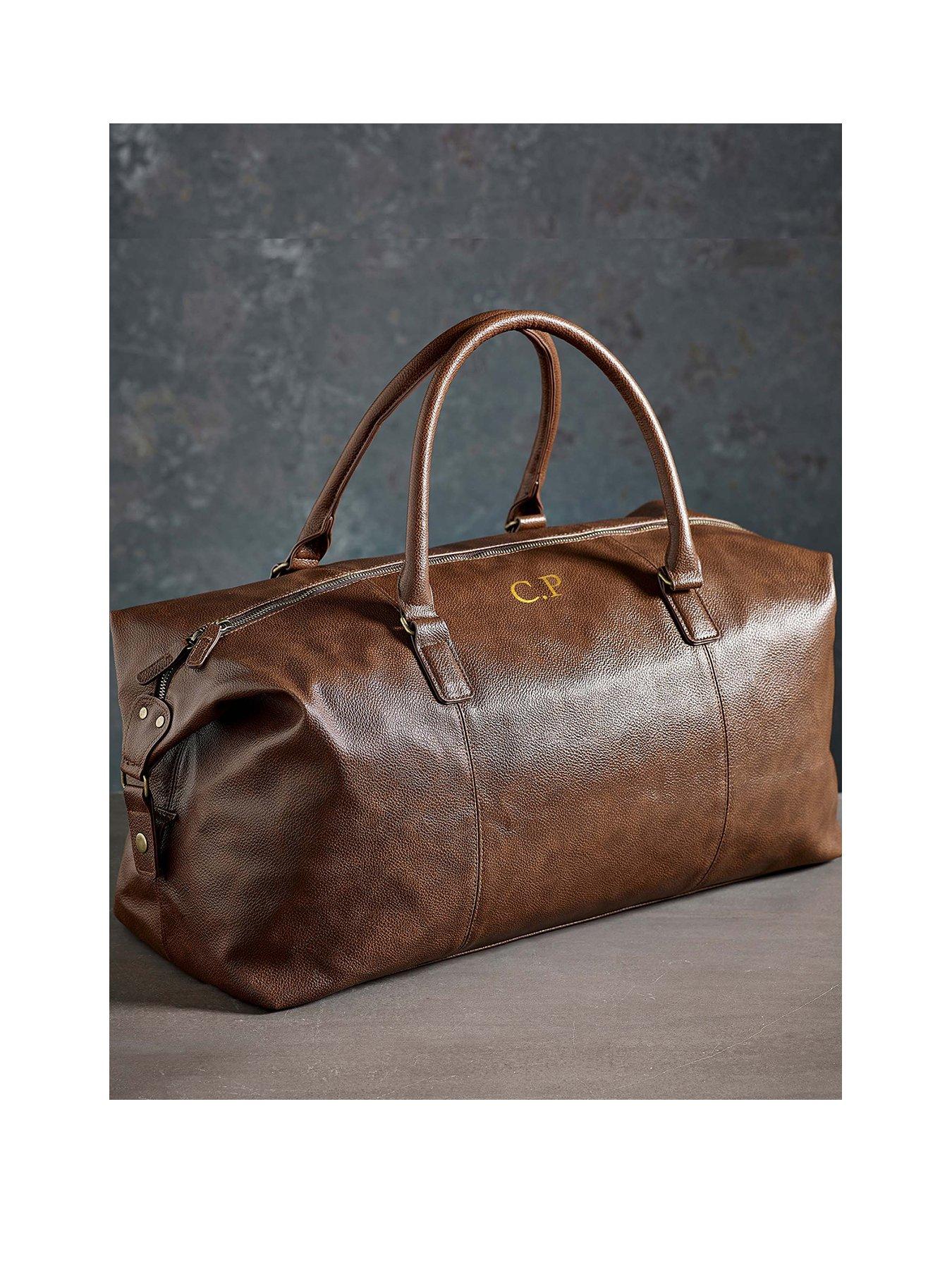 Personalised leather weekend bag mens sale