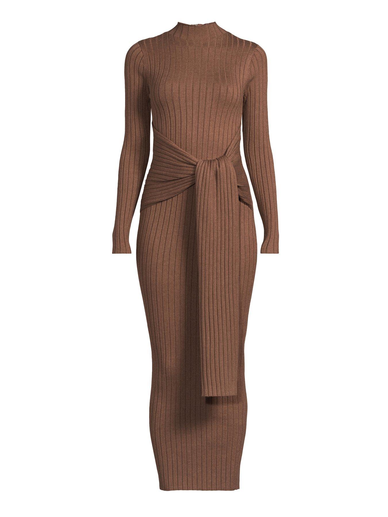 michelle-keegan-knitted-tie-waist-midaxi-long-sleeve-dress-brownoutfit