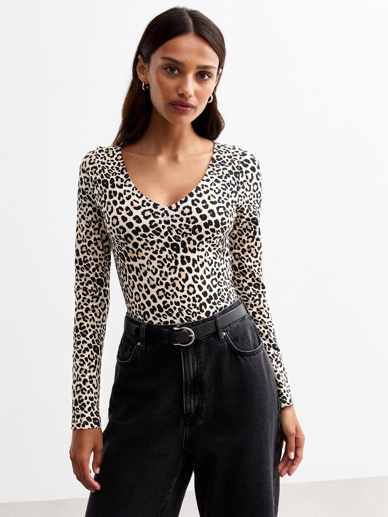 new-look-brown-leopard-print-v-neck-bodysuit