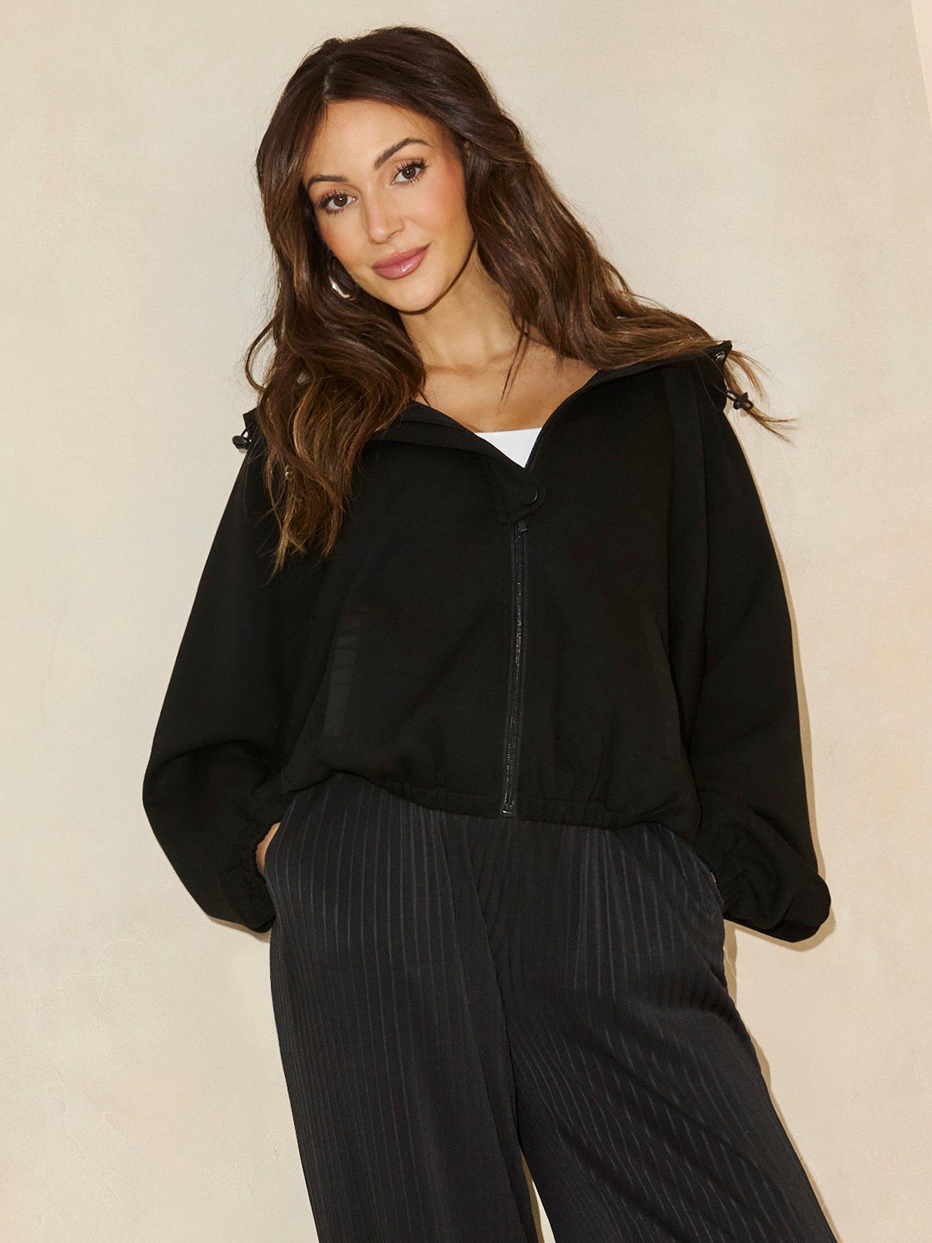 Image of Michelle Keegan Drawstring Waist Cropped Jacket - Black
