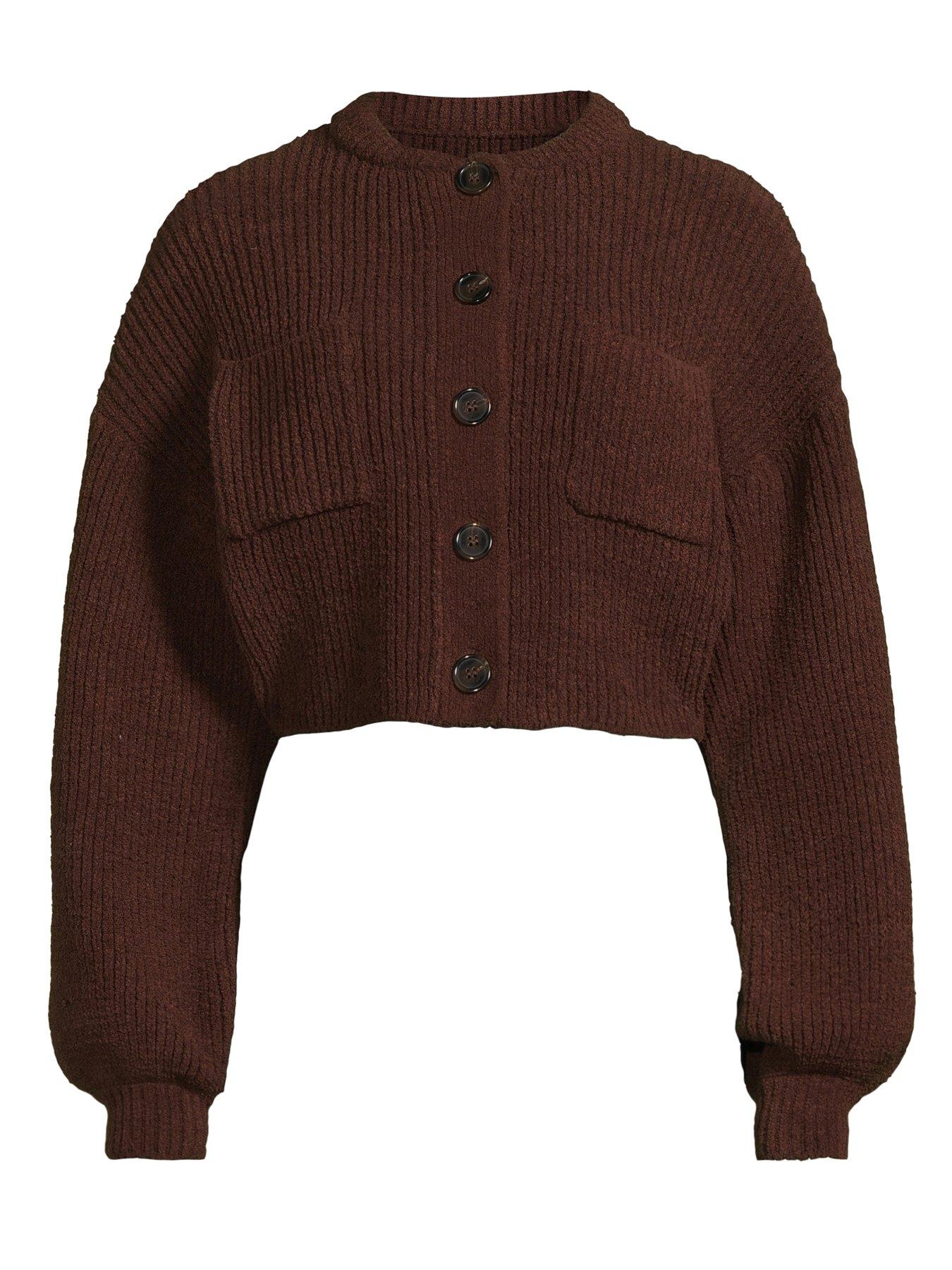 michelle-keegan-cropped-chenille-cardigan-brownoutfit