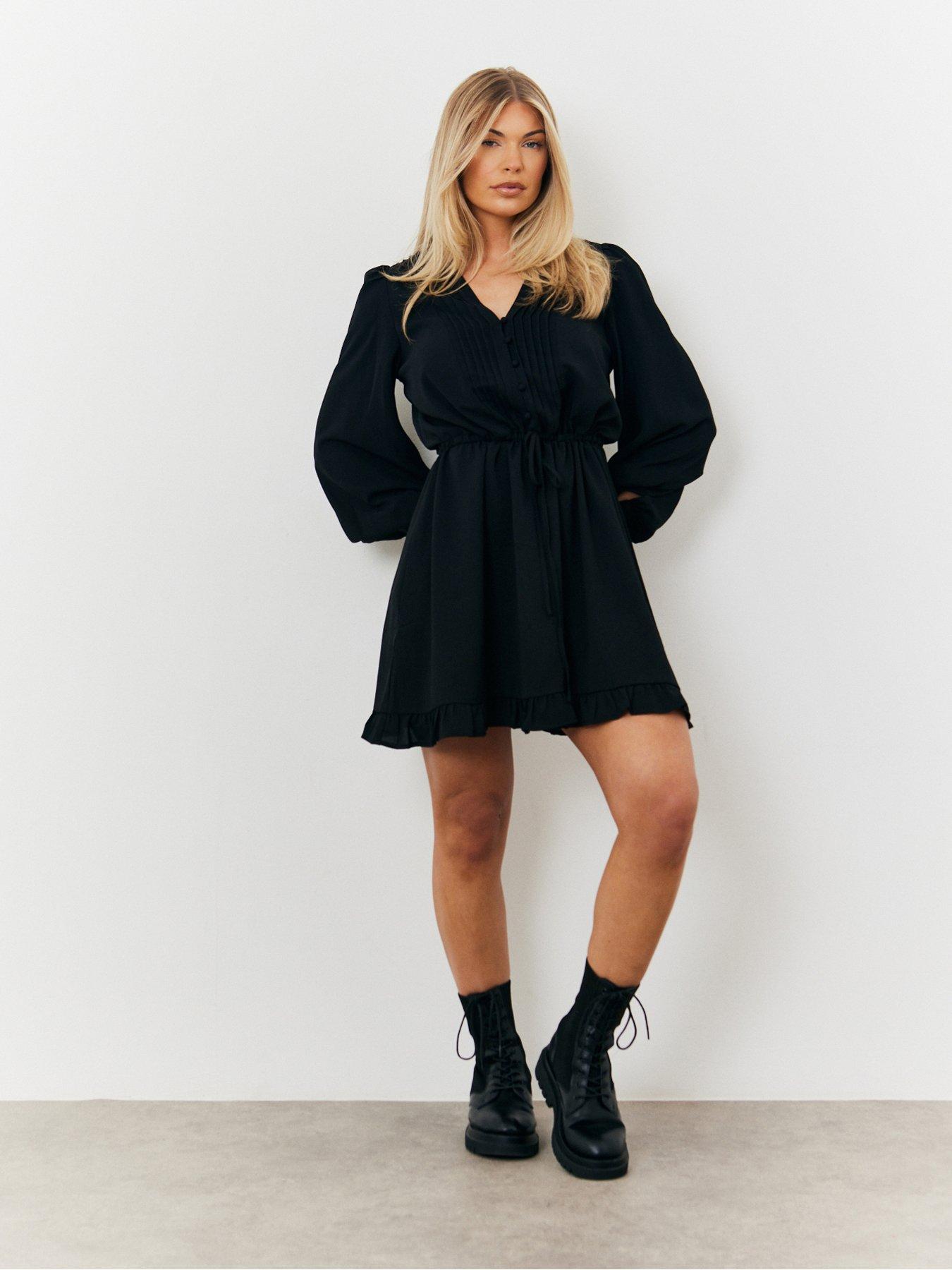 in-the-style-balloon-sleeve-mini-dress-blackfront