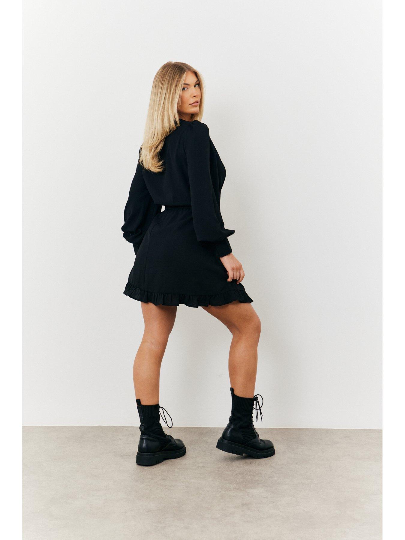 in-the-style-balloon-sleeve-mini-dress-blackstillFront