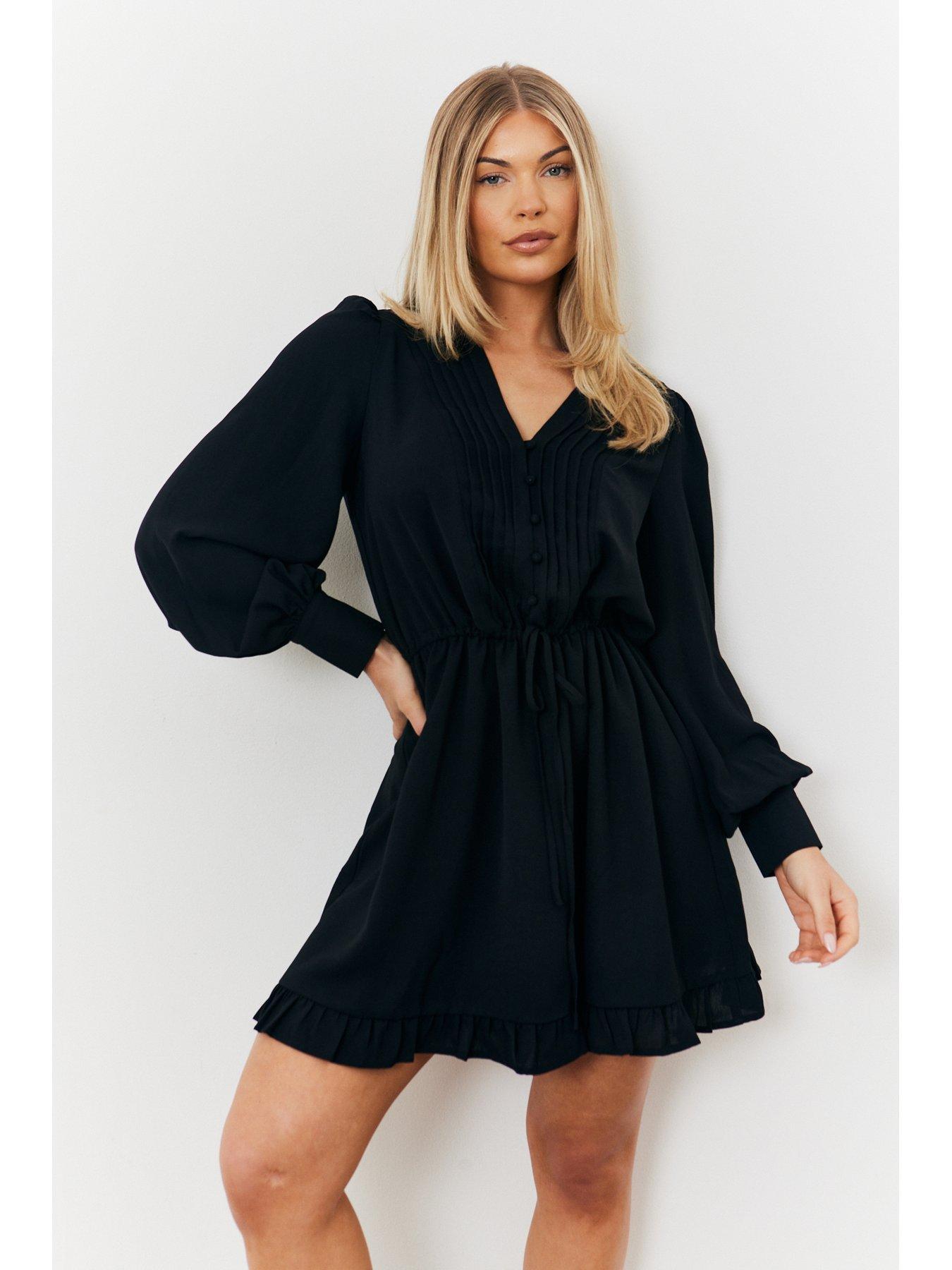 in-the-style-balloon-sleeve-mini-dress-blackoutfit