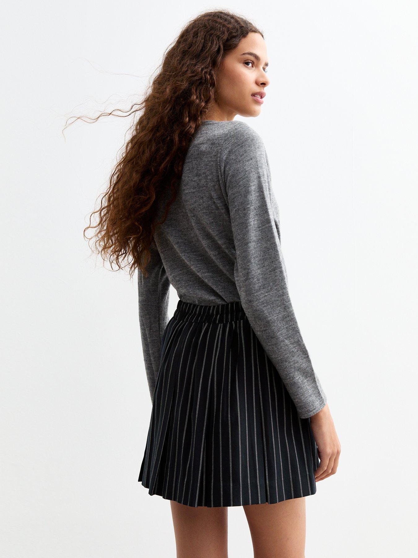 new-look-pinstripe-box-pleat-mini-skirt-bluestillFront