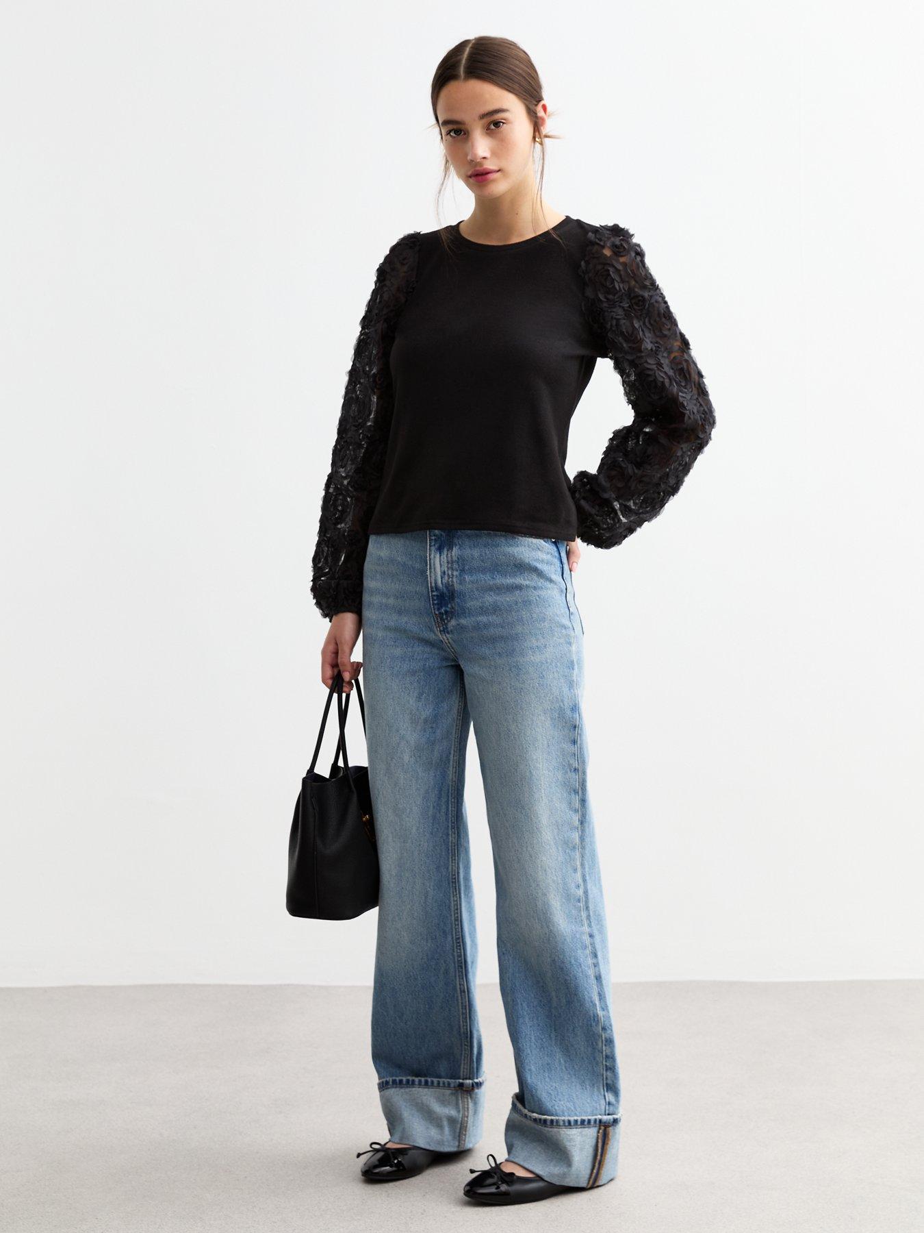 new-look-rose-sleeve-top-blackback