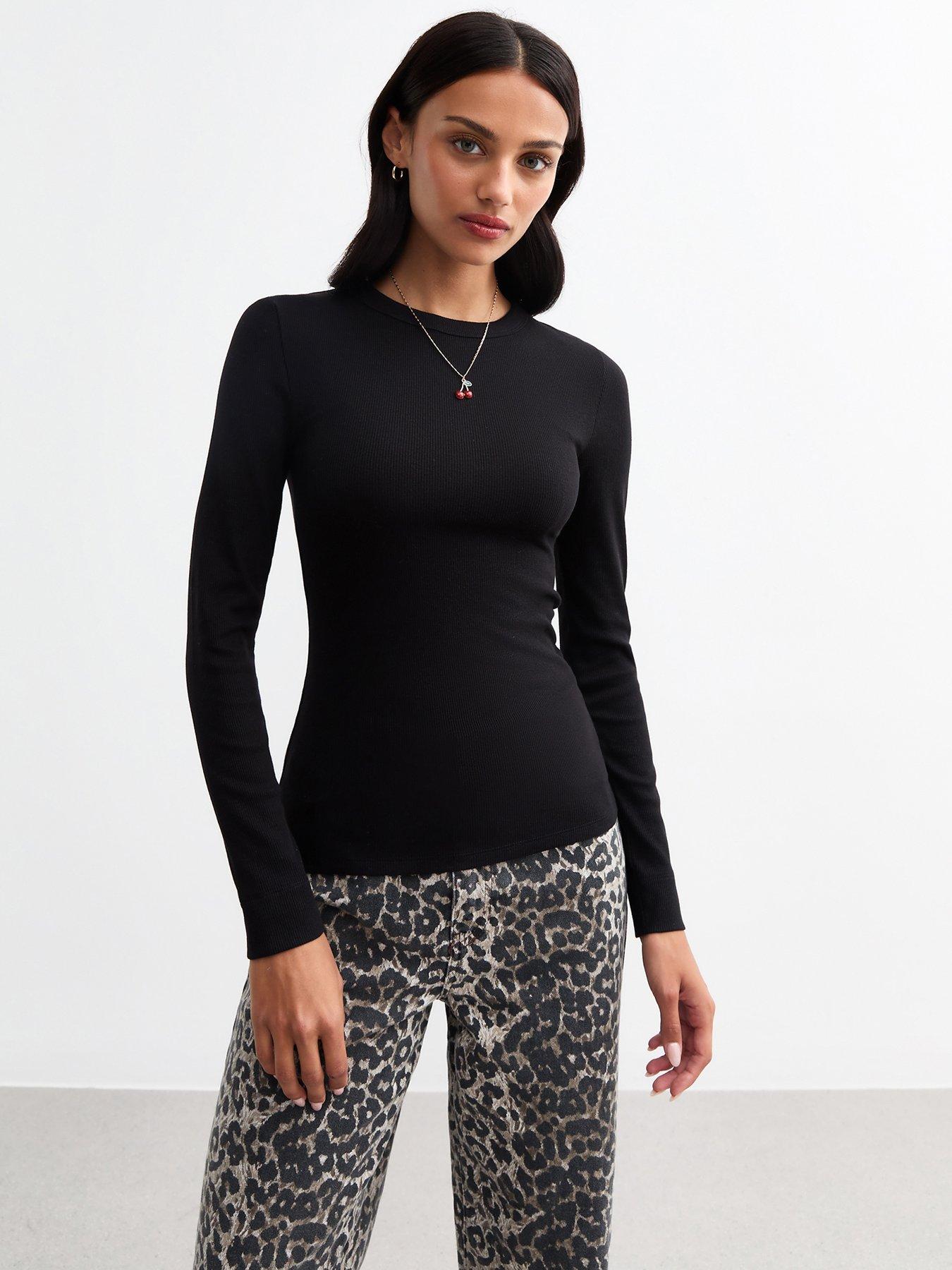 new-look-ribbed-crew-neck-long-sleeved-top-black