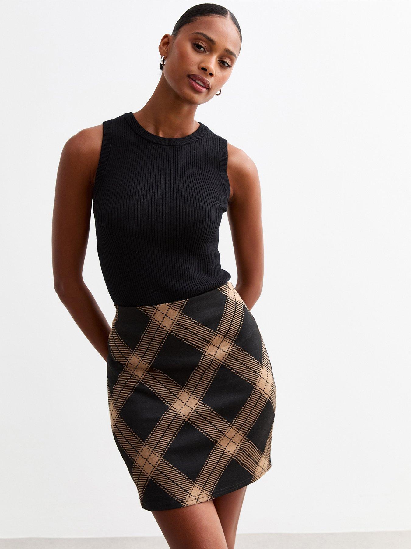 new-look-black-checked-mini-tube-skirt