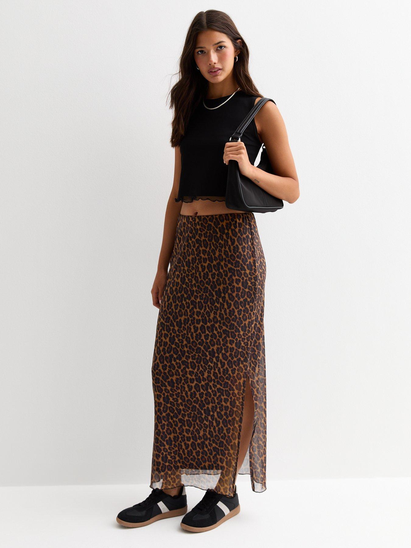 new-look-brown-mesh-animal-print-split-hem-maxi-skirtback