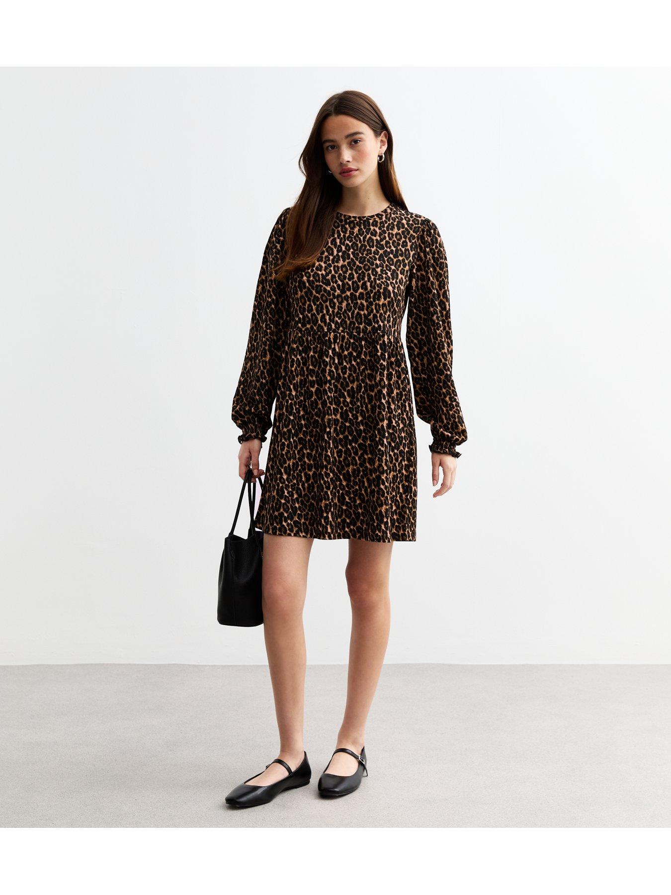 new-look-leopard-print-long-sleeve-smock-dress-brownback