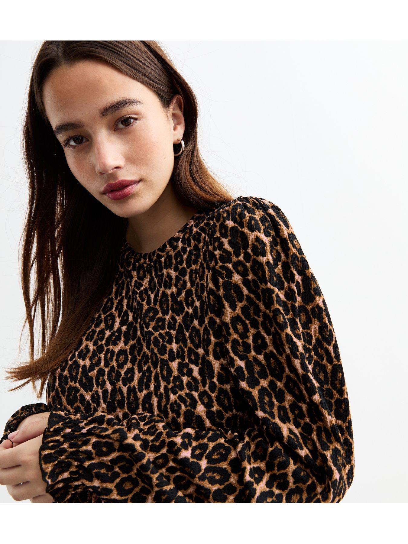 new-look-leopard-print-long-sleeve-smock-dress-brownoutfit