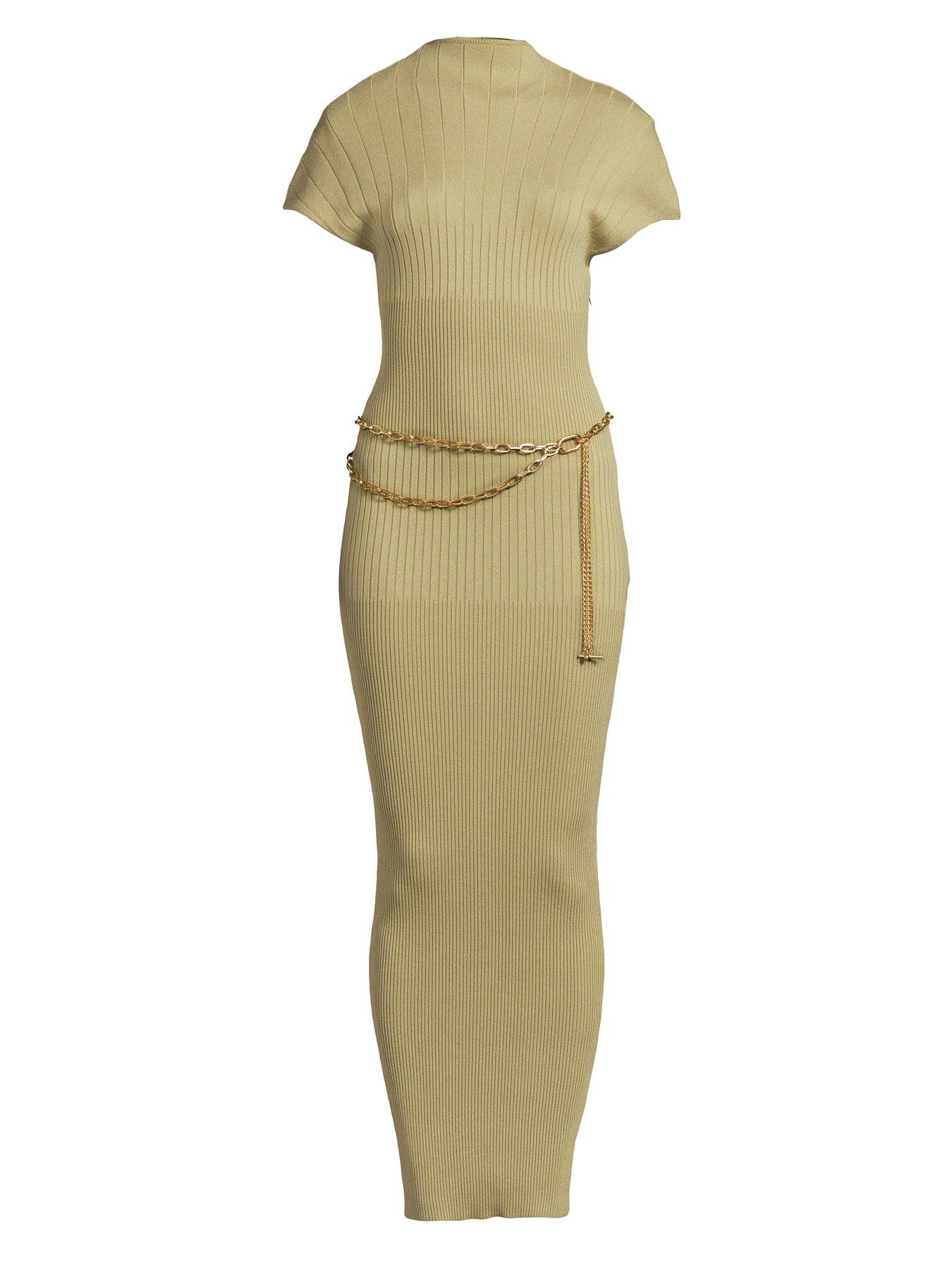 michelle-keegan-asymmetric-ribbed-beltednbspmidi-dress-greenoutfit