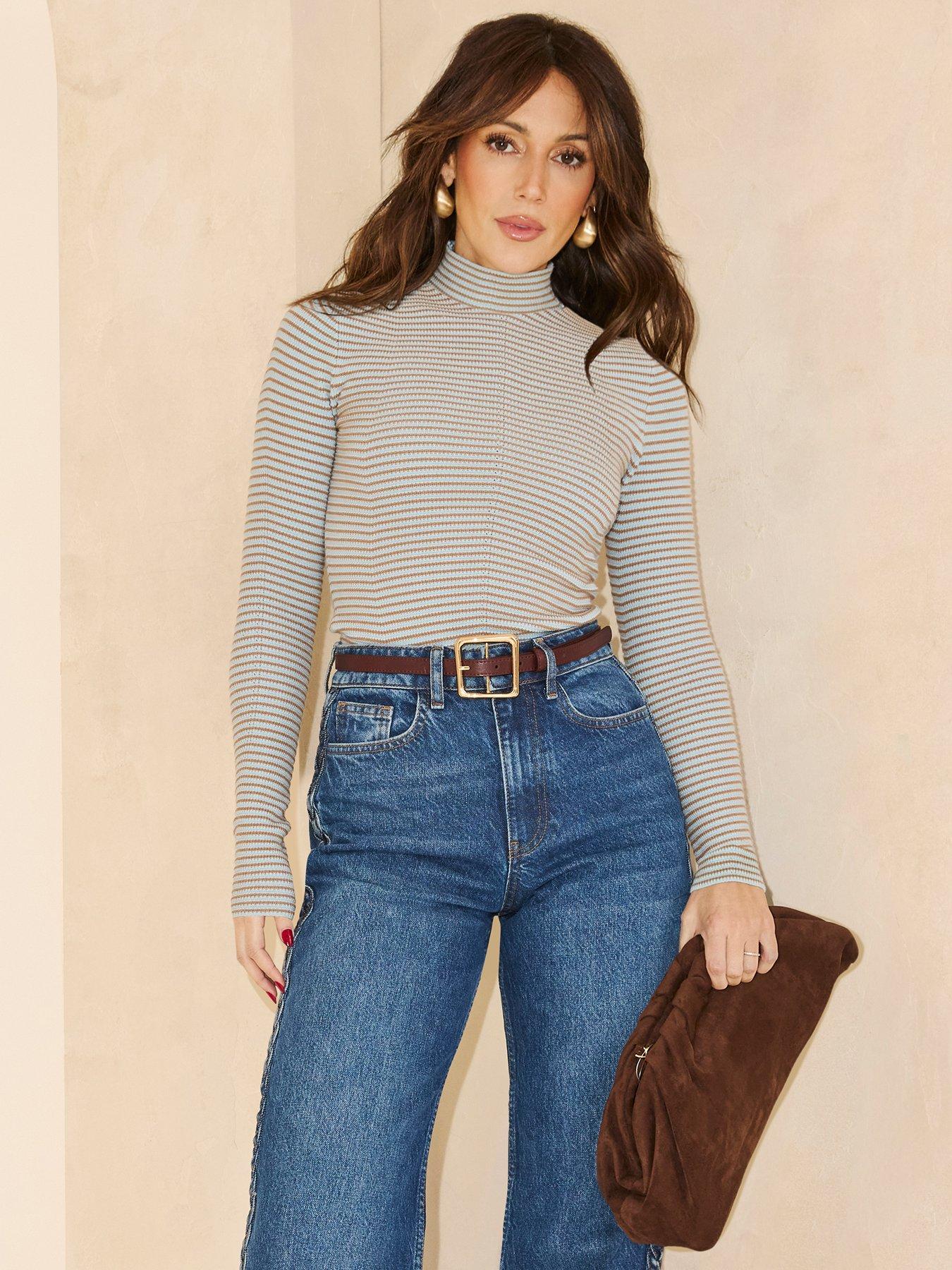 Michelle Keegan Long Sleeve Contrast Ribbed Top - Multi