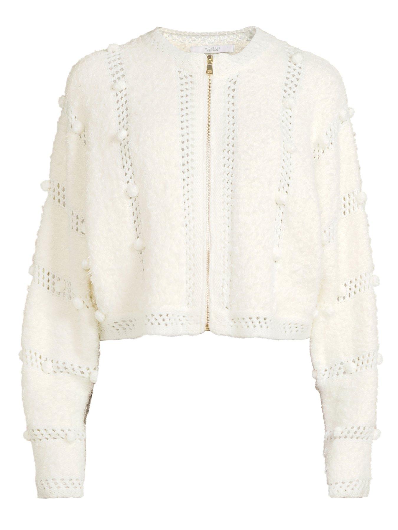 michelle-keegan-fluffy-zip-through-open-knit-cardigan-creamwhiteoutfit