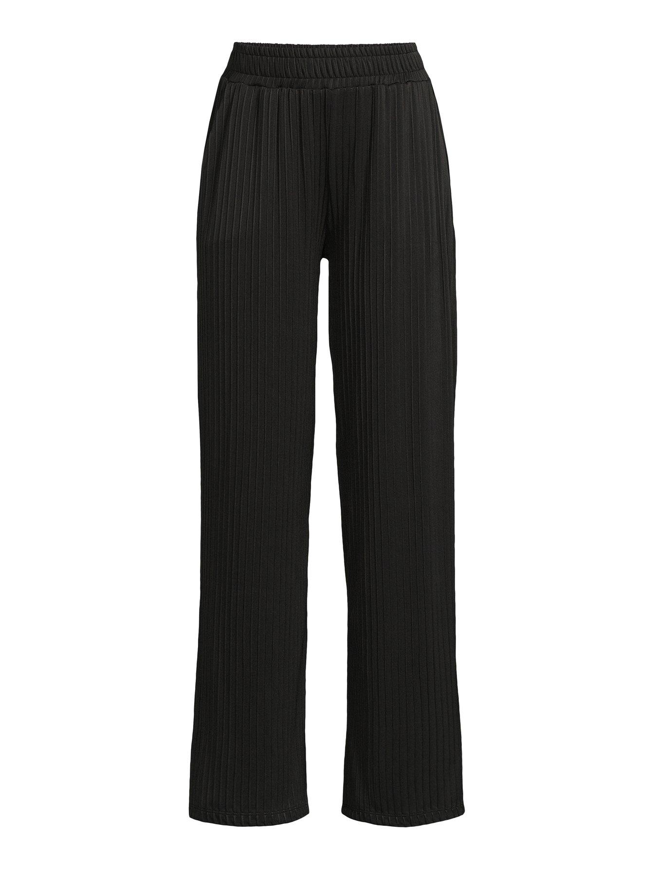 Image 3 of 4 of Michelle Keegan Wide Leg Ribbed Co-Ord Trouser - Black