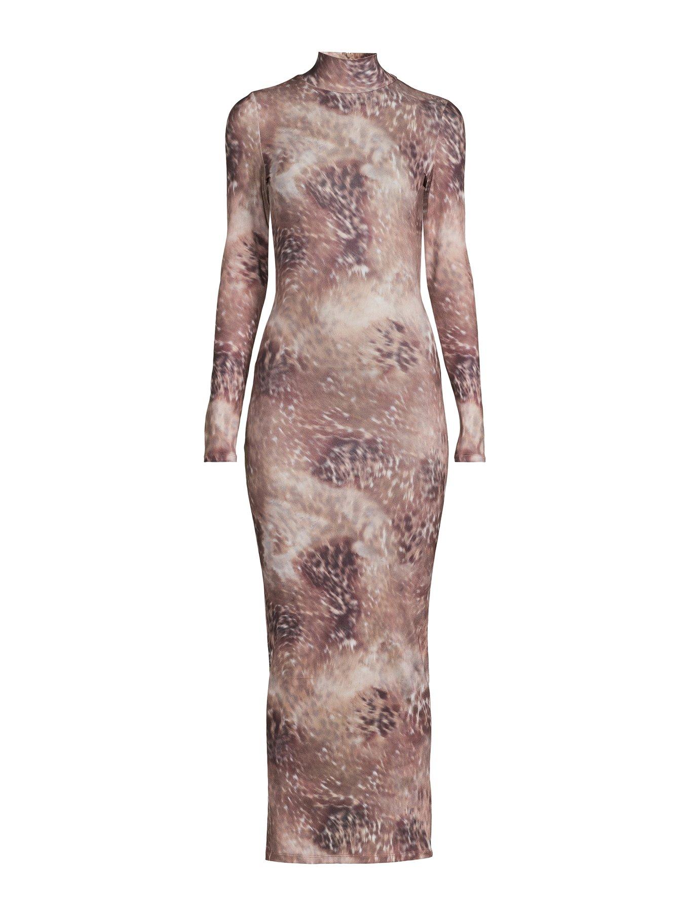 michelle-keegan-printed-high-neck-bodycon-dress-brownoutfit