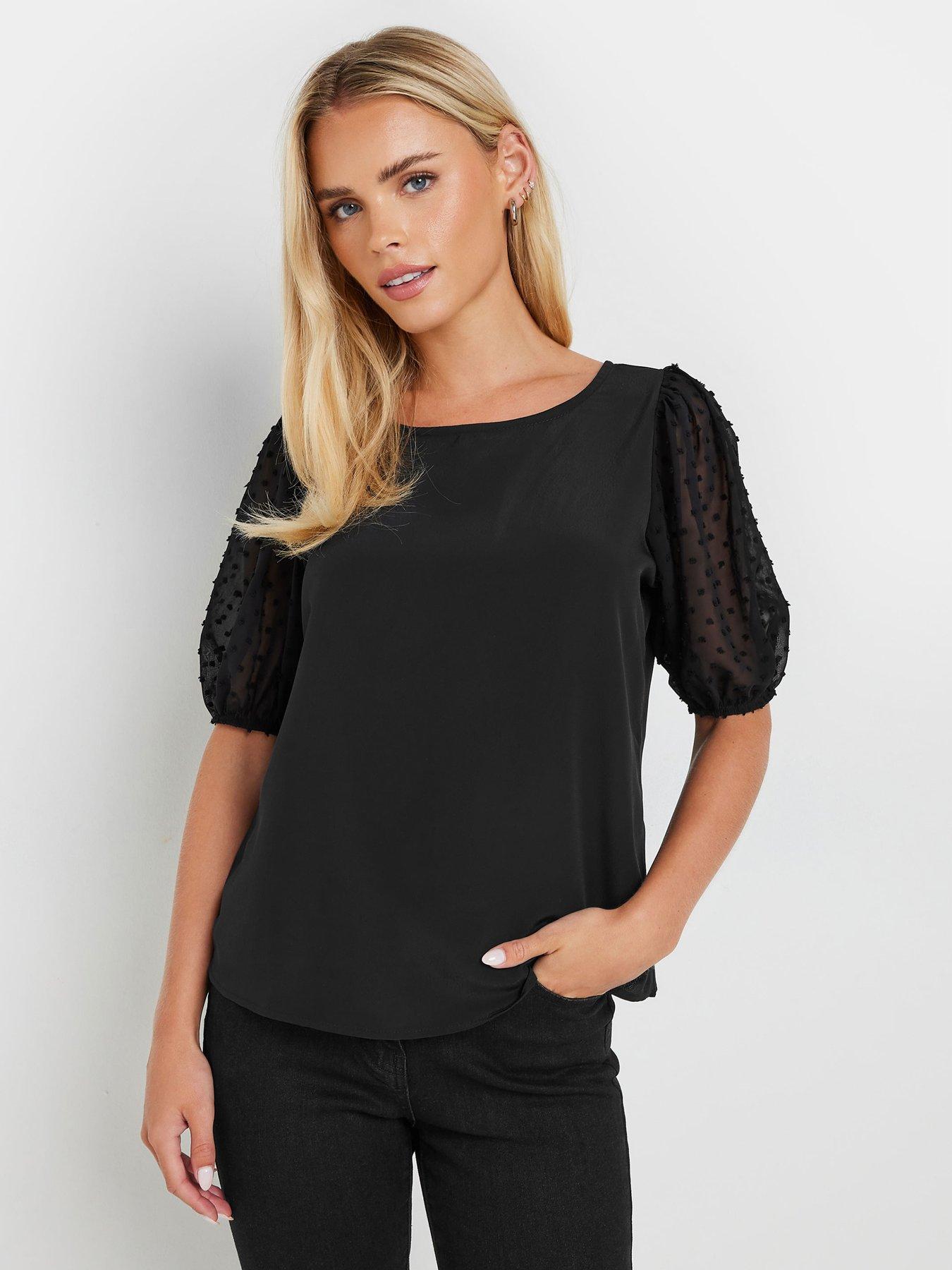 mco-petite-dobby-sleeve-blouse-black