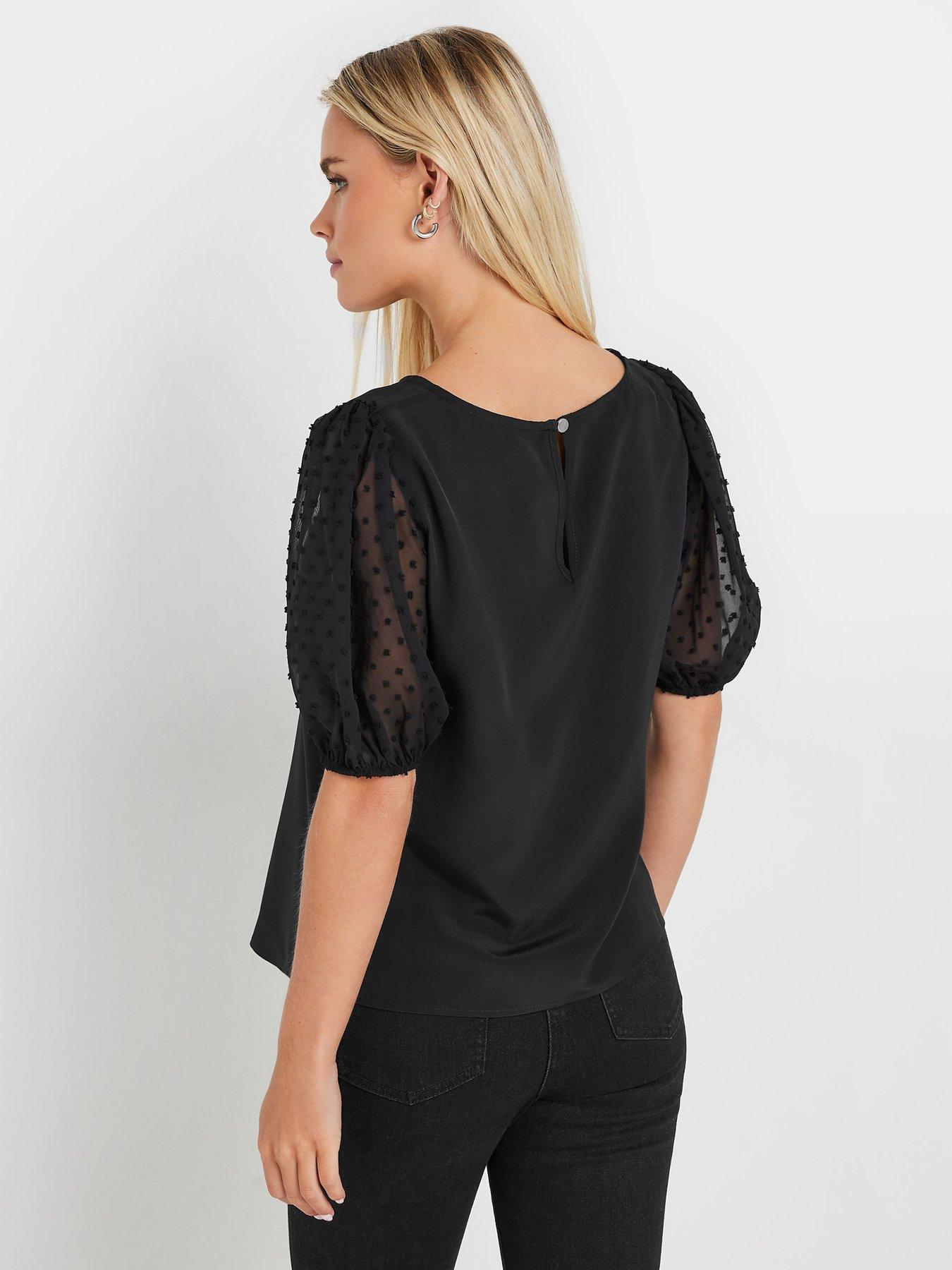 mco-petite-dobby-sleeve-blouse-blackstillFront