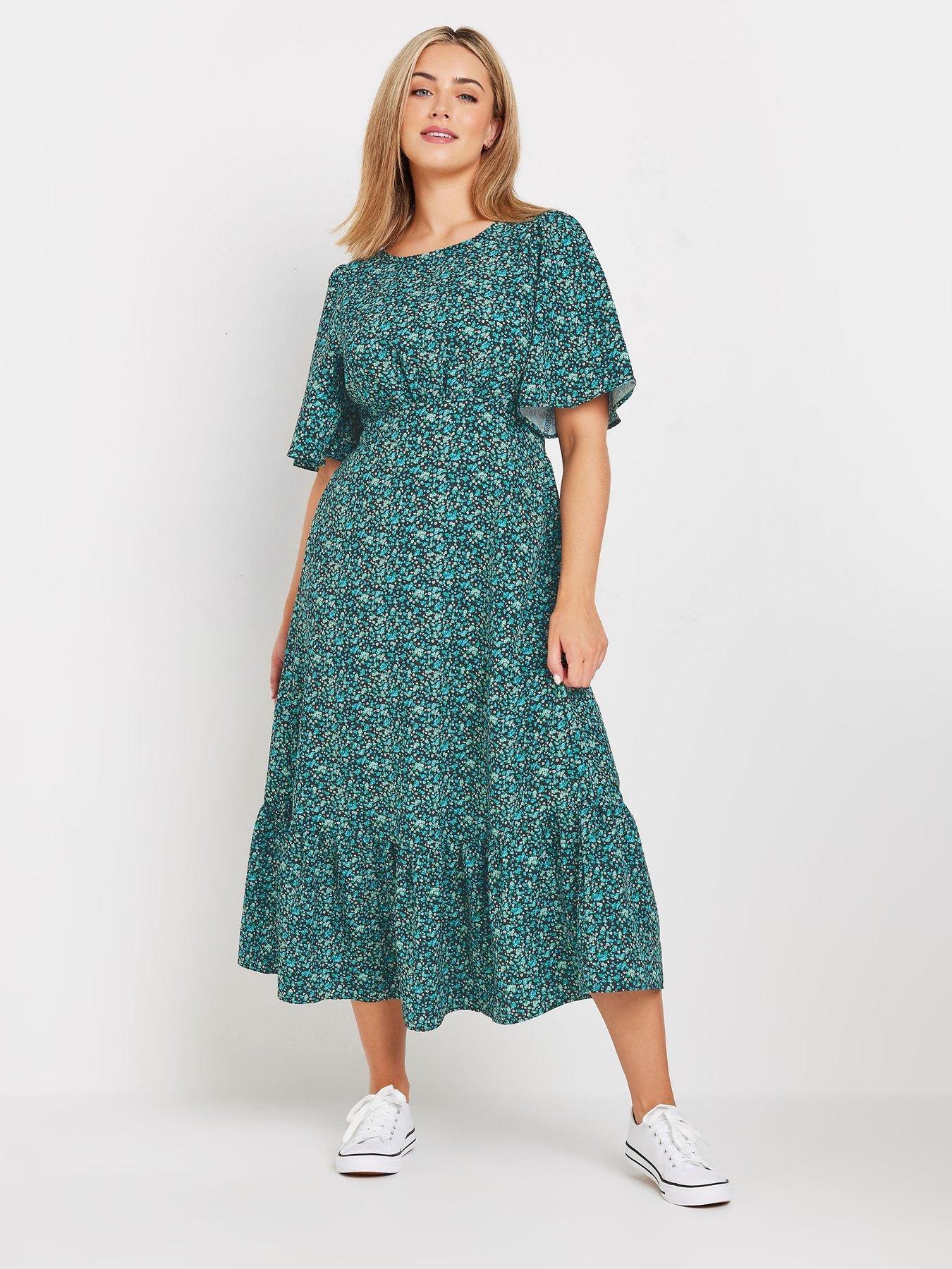 mco-ditsy-flutter-sleeve-dress-blackgreen