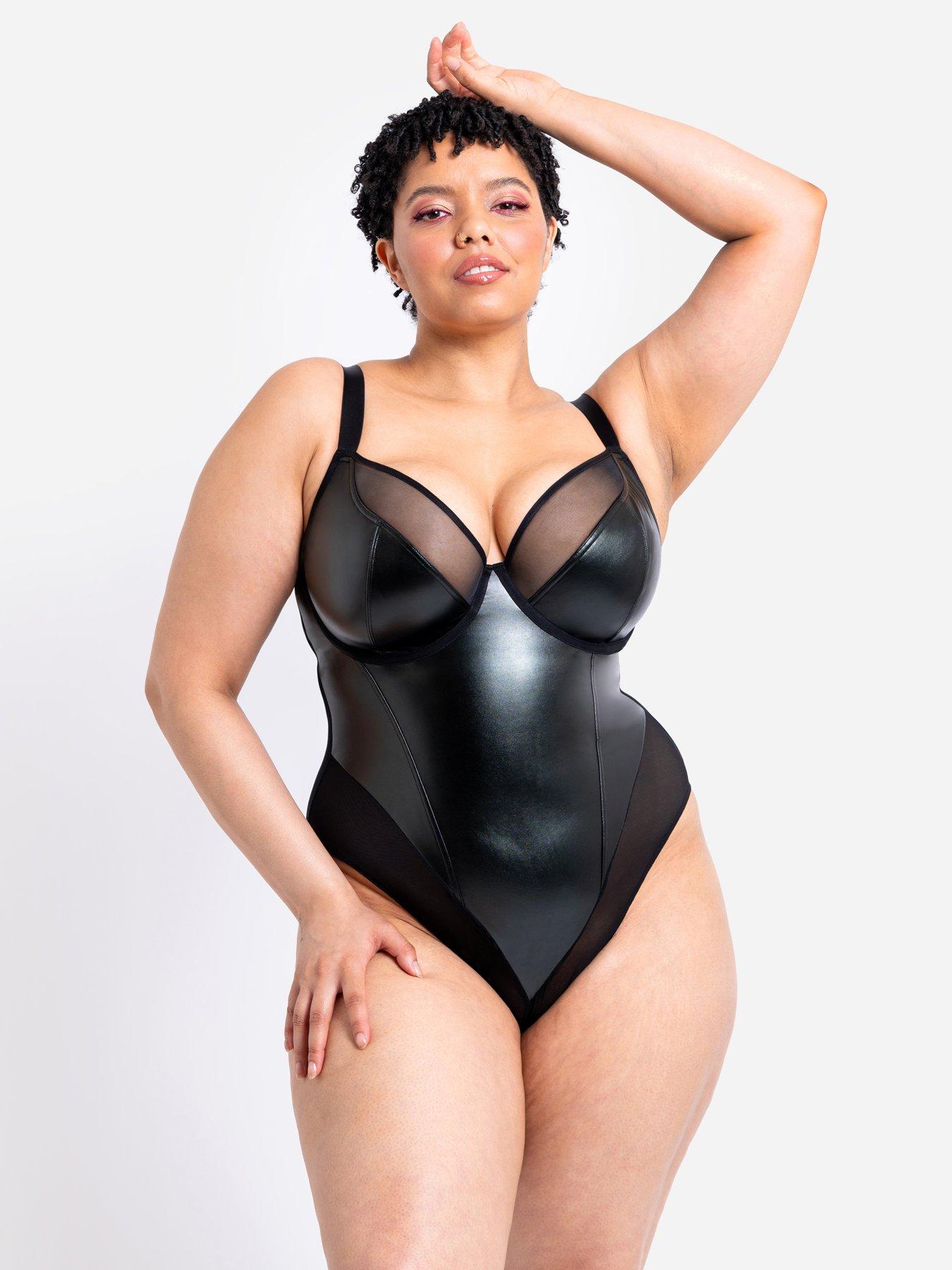Curvy Kate Curvy Kate Rebelle Faux Leather Non-padded Underwired Plunge Bodysuit - Black