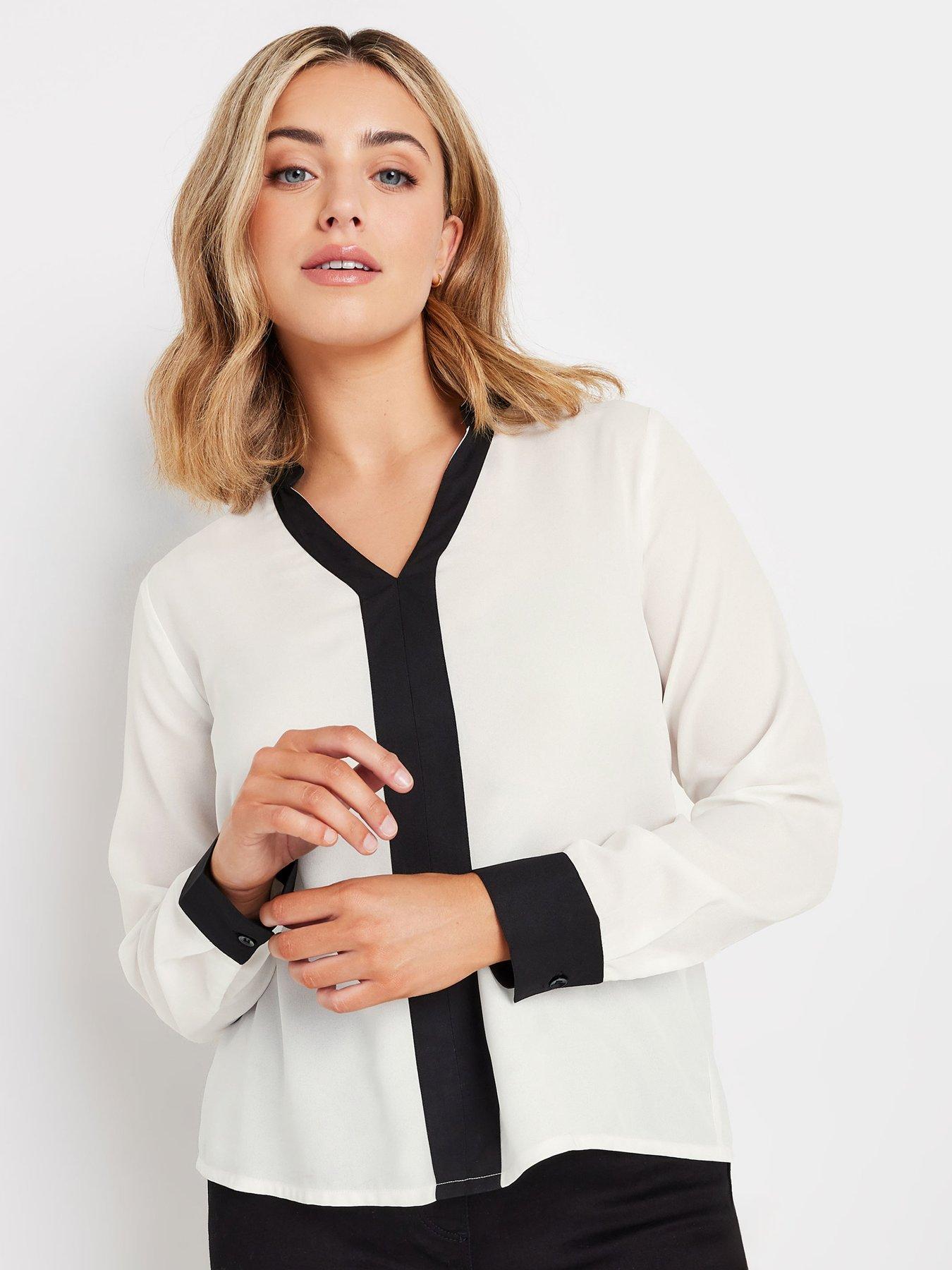 mco-long-sleeve-tipping-detailed-blouse-blackwhite