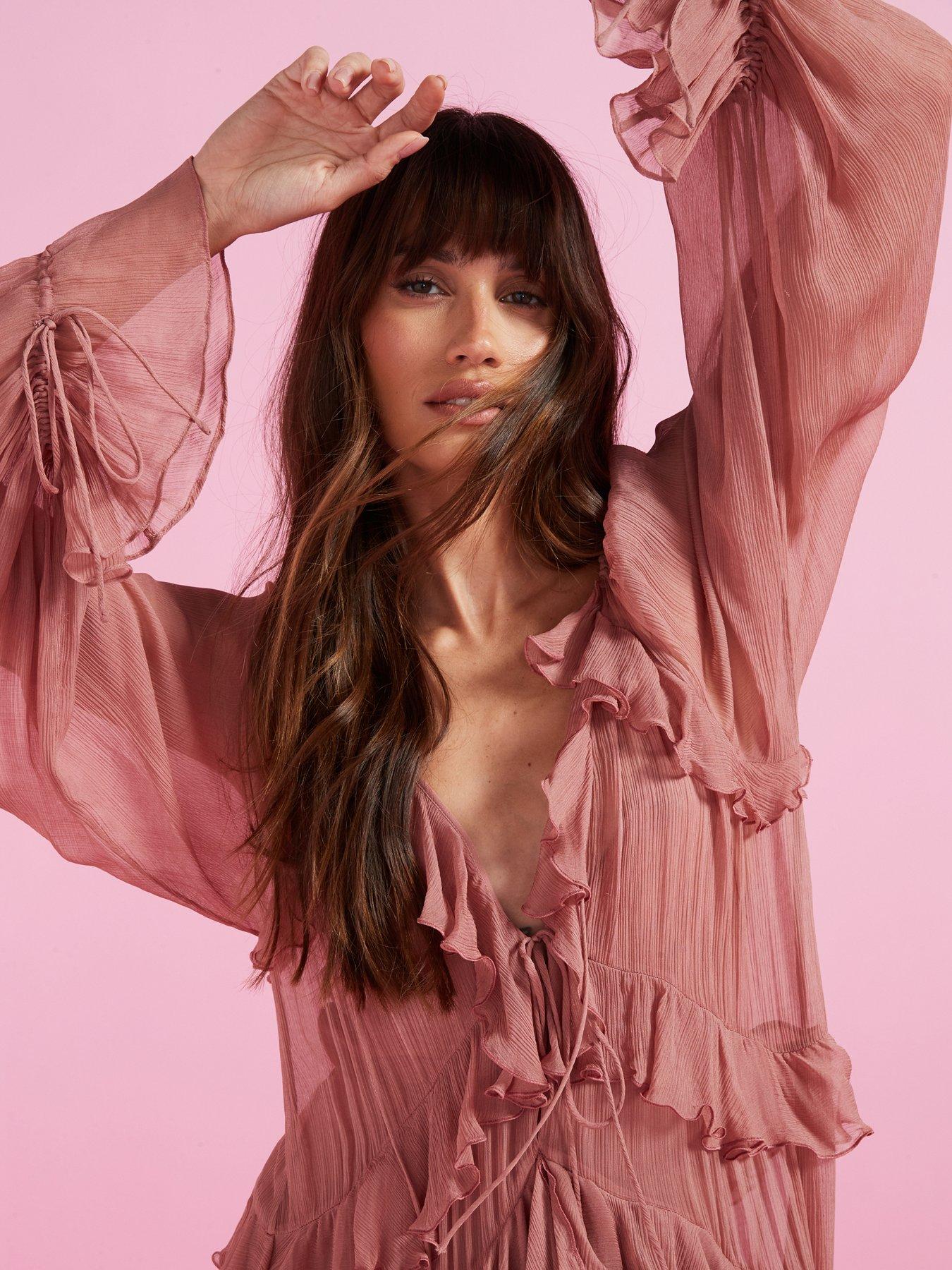 Mango Chiffon Ruffle Maxi Dress - Dusky Pink | Very Ireland