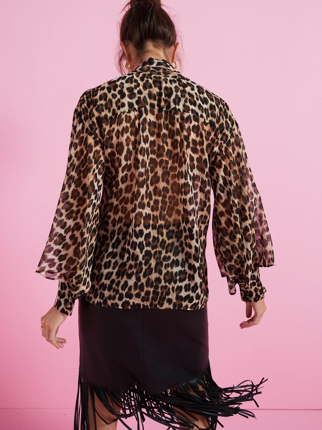Image 2 of 6 of Mango Leopard Print Pussy Bow Blouse - Multi