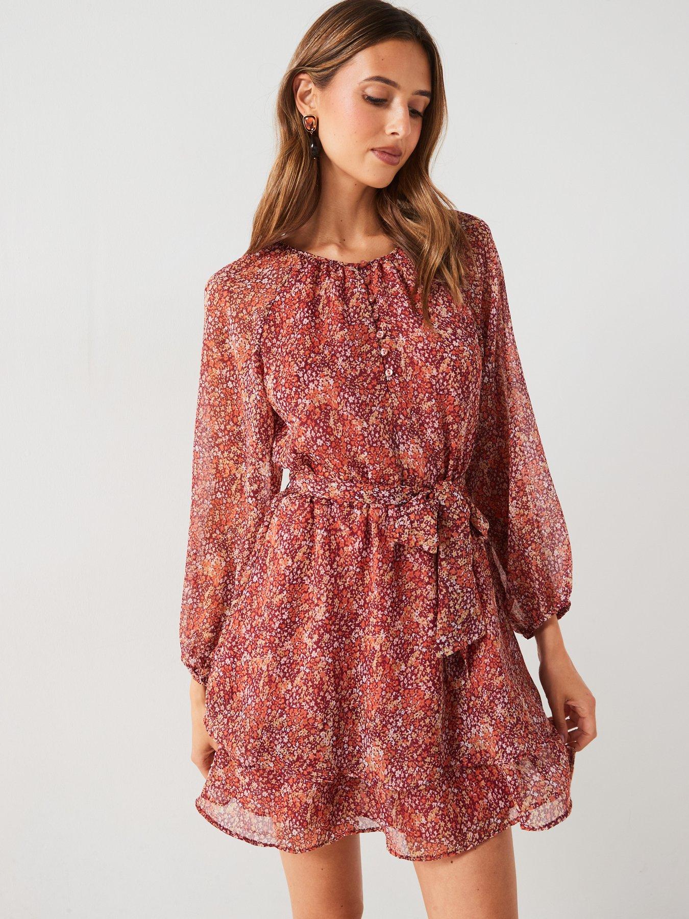 mango-floral-ruffle-mini-dress-redfront