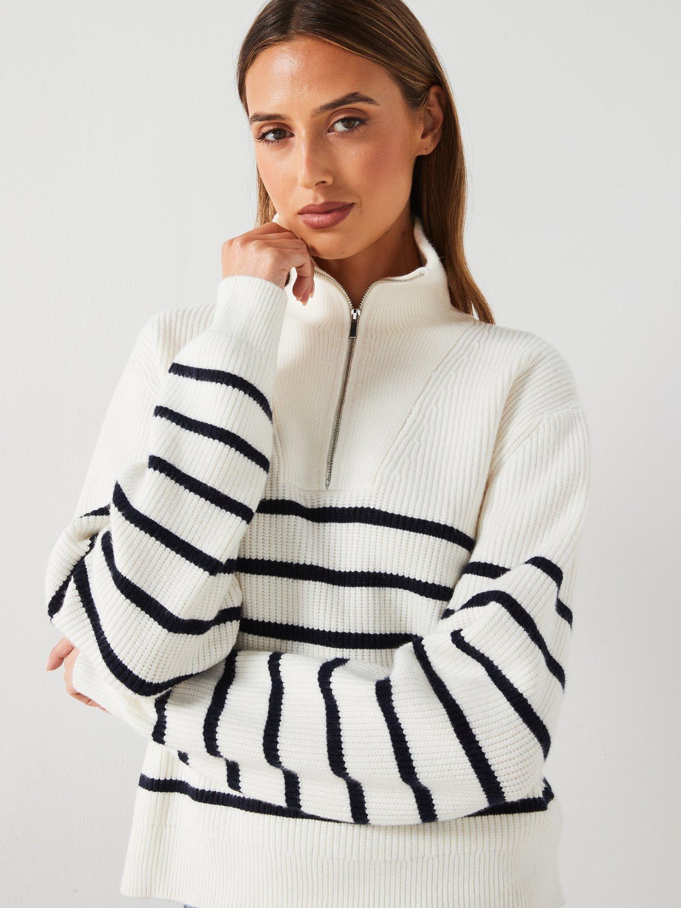 mango-stripe-14-zip-knitted-jumper-creamoutfit