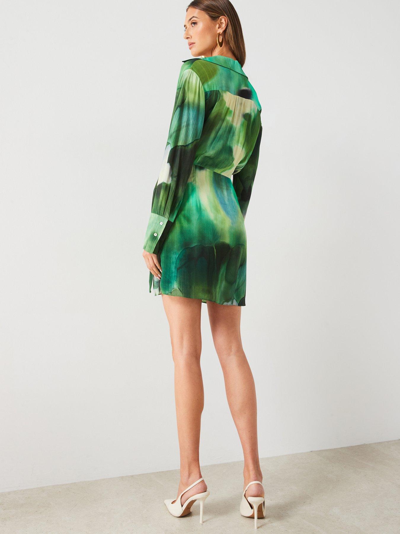 mango-printed-tie-waist-mini-dress-greenstillFront