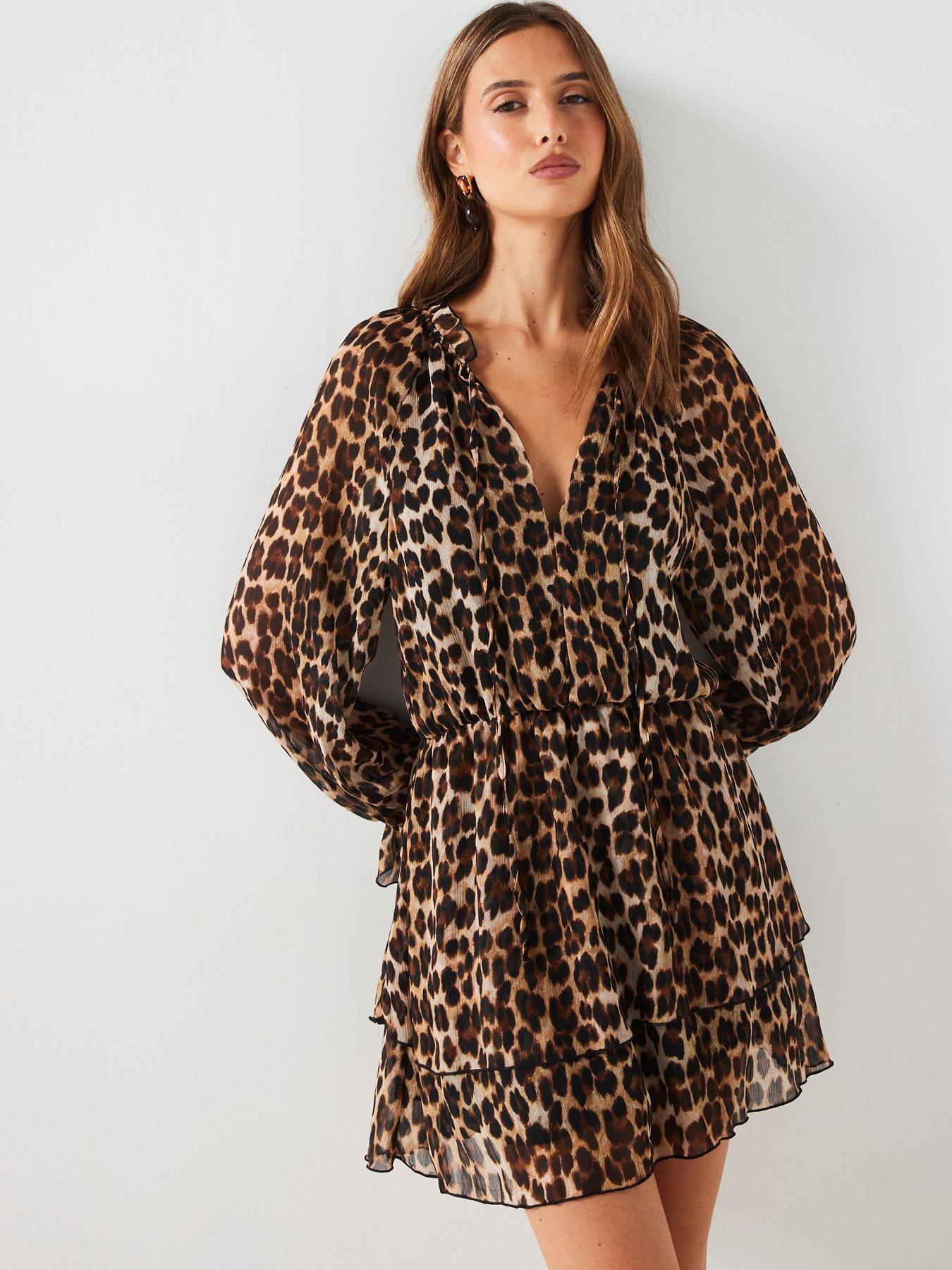 mango-ruffle-leopard-mini-dress-brown