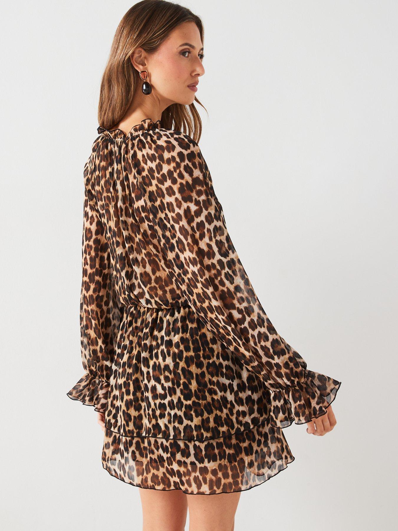 mango-ruffle-leopard-mini-dress-brownstillFront