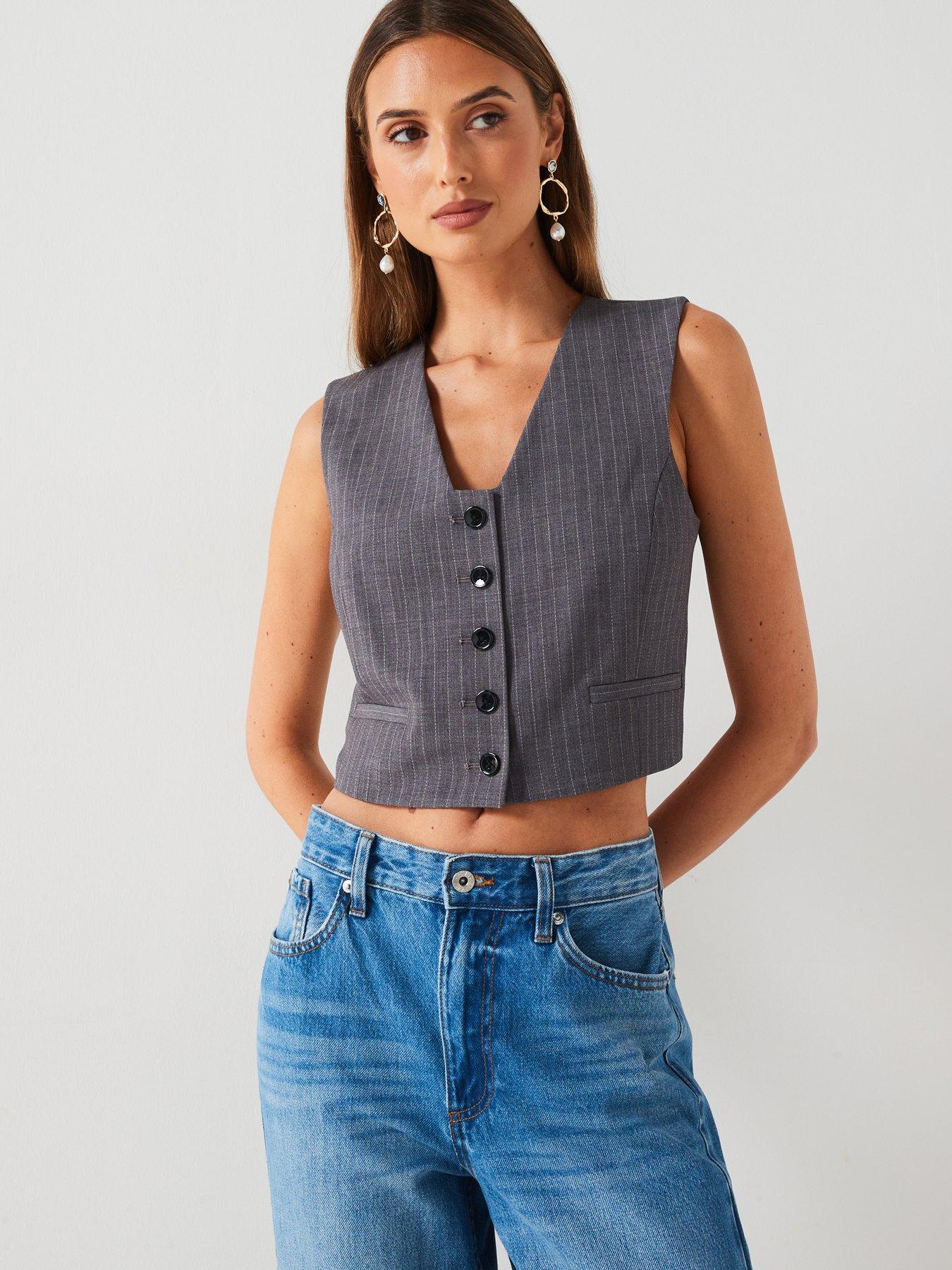 Mango Stripped Button Waistcoat - Grey